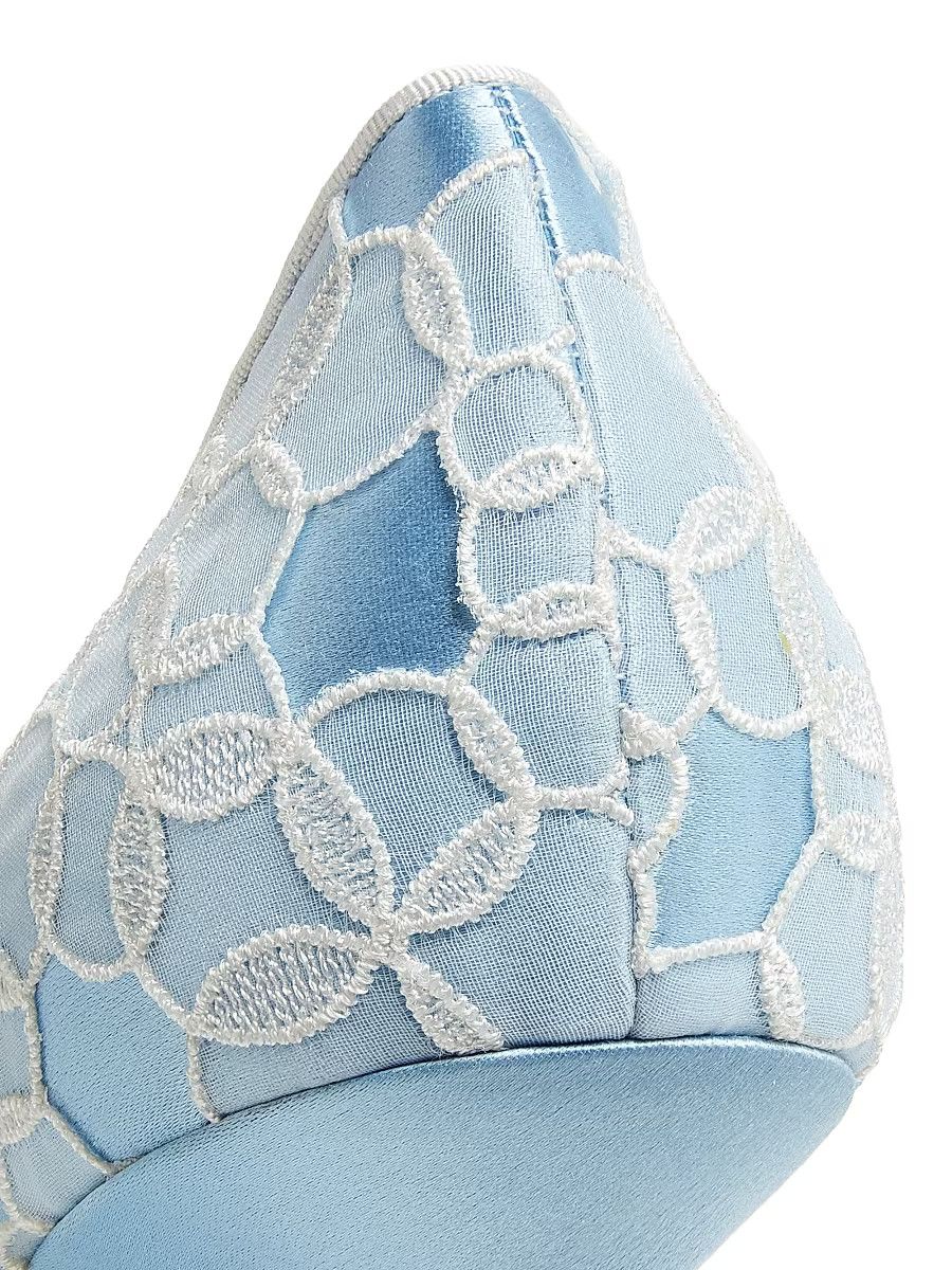 Manolo Blahnik os11x0326 Neliraval Gala 90mm Embroidered Satin Pumps Blue Size US 7.5 / IT 37.5 - 5 Thumbnail