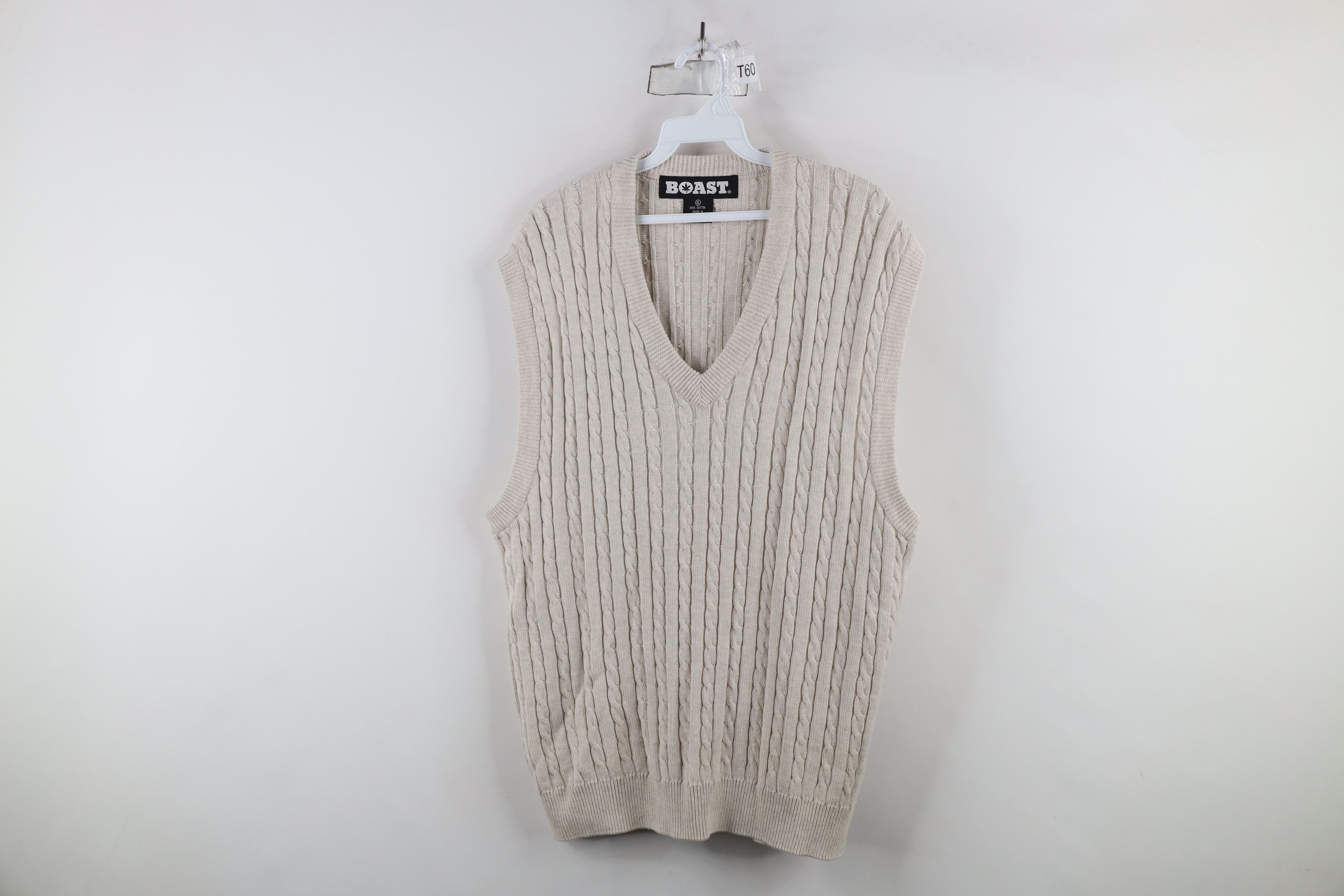 Vintage Vintage 90s Streetwear Cable Knit V-Neck Sweater Vest Beige Size US XL / EU 56 / 4 - 1 Thumbnail