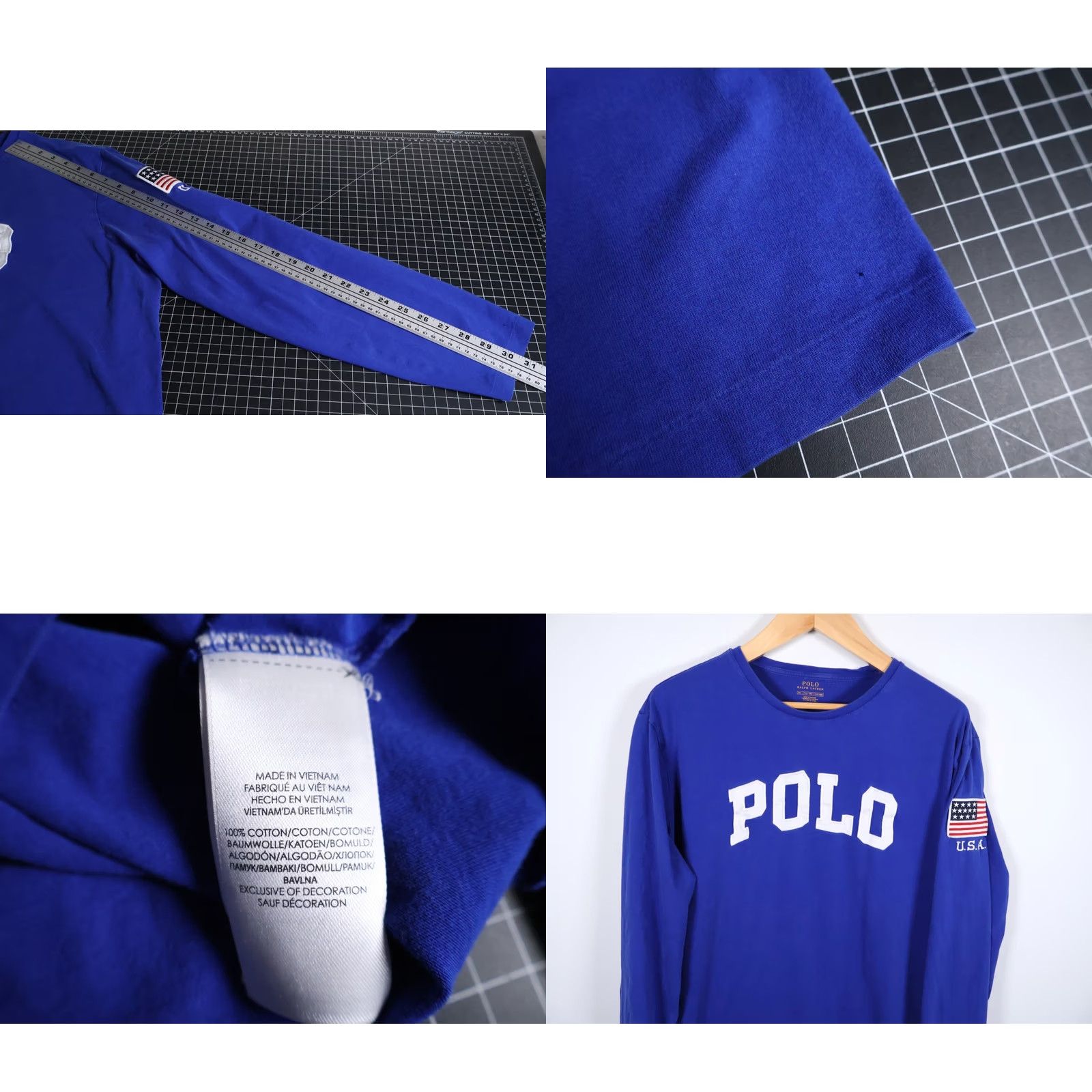 Polo Ralph Lauren Polo Ralph Lauren Long Sleeve T-Shirt Men's 2XL Blue Embroidered Flag Patch Graphic Print Crew Neck Polo RL 90s Patriotic Logo Shirt Regular Mens Size US XXL / EU 58 / 5 - 8 Thumbnail