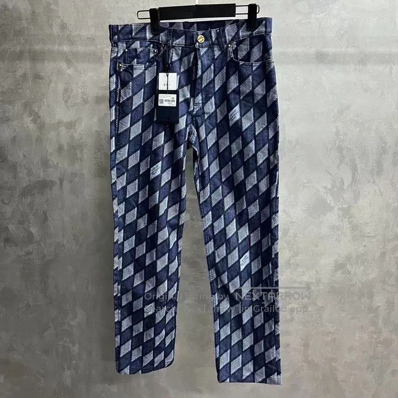 Louis Vuitton Blue Gray Check Jeans.