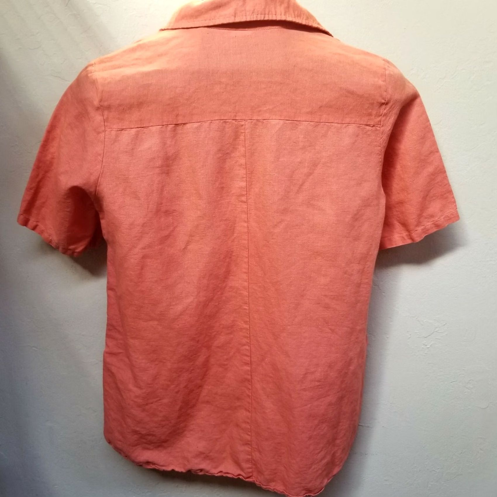 Vintage Collection L Womens Blouse Collared Henley Orange Sz 6 Cotton Linen Short Sleeve High-Low Womens Size M / US 6-8 / IT 42-44 - 2 Thumbnail