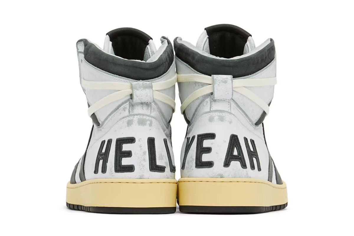 image of Rhude $640 Hell Yeah Rhecess Vintage Distressed Hi Sneaker Leather in White, Men's (Size 7)