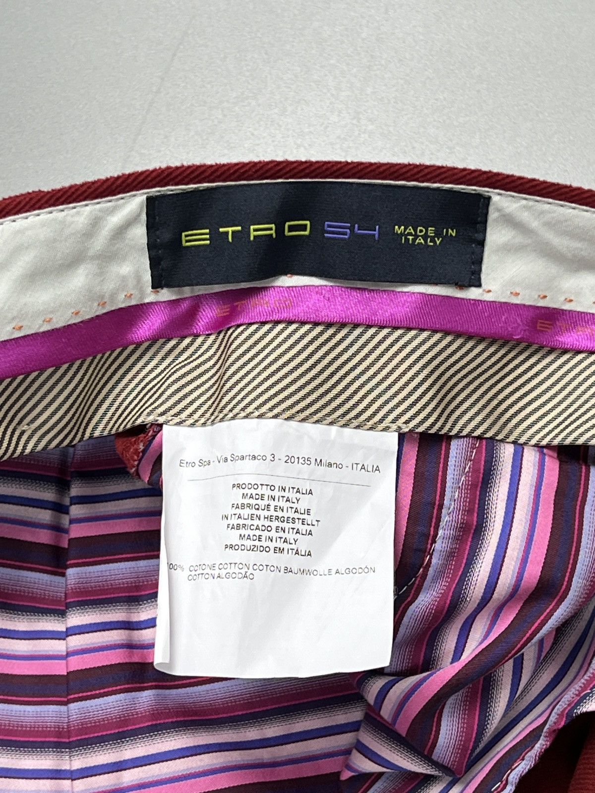 Etro Red Corduroy Trousers Pants (Y0606)