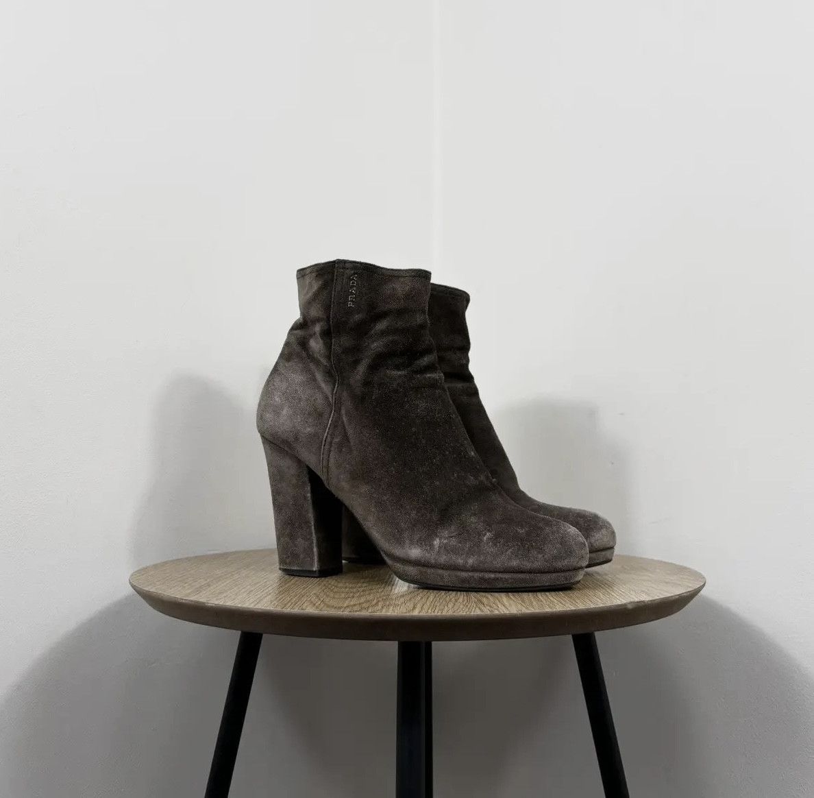 Prada Vintage WomenS Brown Suede Zip Block Heel Shoes Ankle Boots, Women's (Size 8.5)