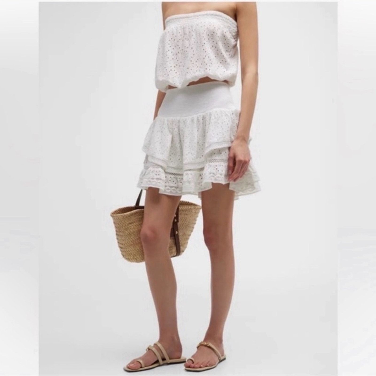 Ramy Brook NWT Ramy Brook $295 White Eyelet Ruffle Skirt Size Small Size 27" / US 4 / IT 40 - 1 Thumbnail