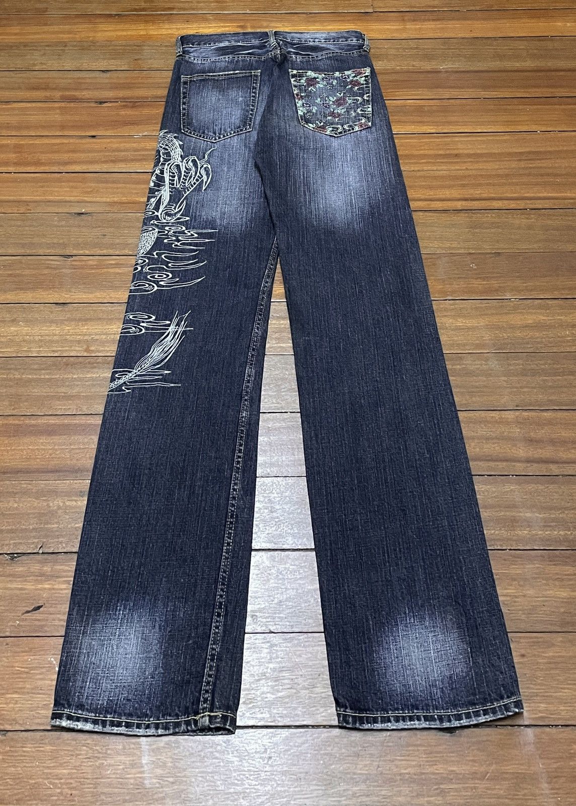 If Six Was Nine Very Rare Vintage Japanese Brand Dragon Sukajan Jeans 1990s Size US 29 - 2 Thumbnail