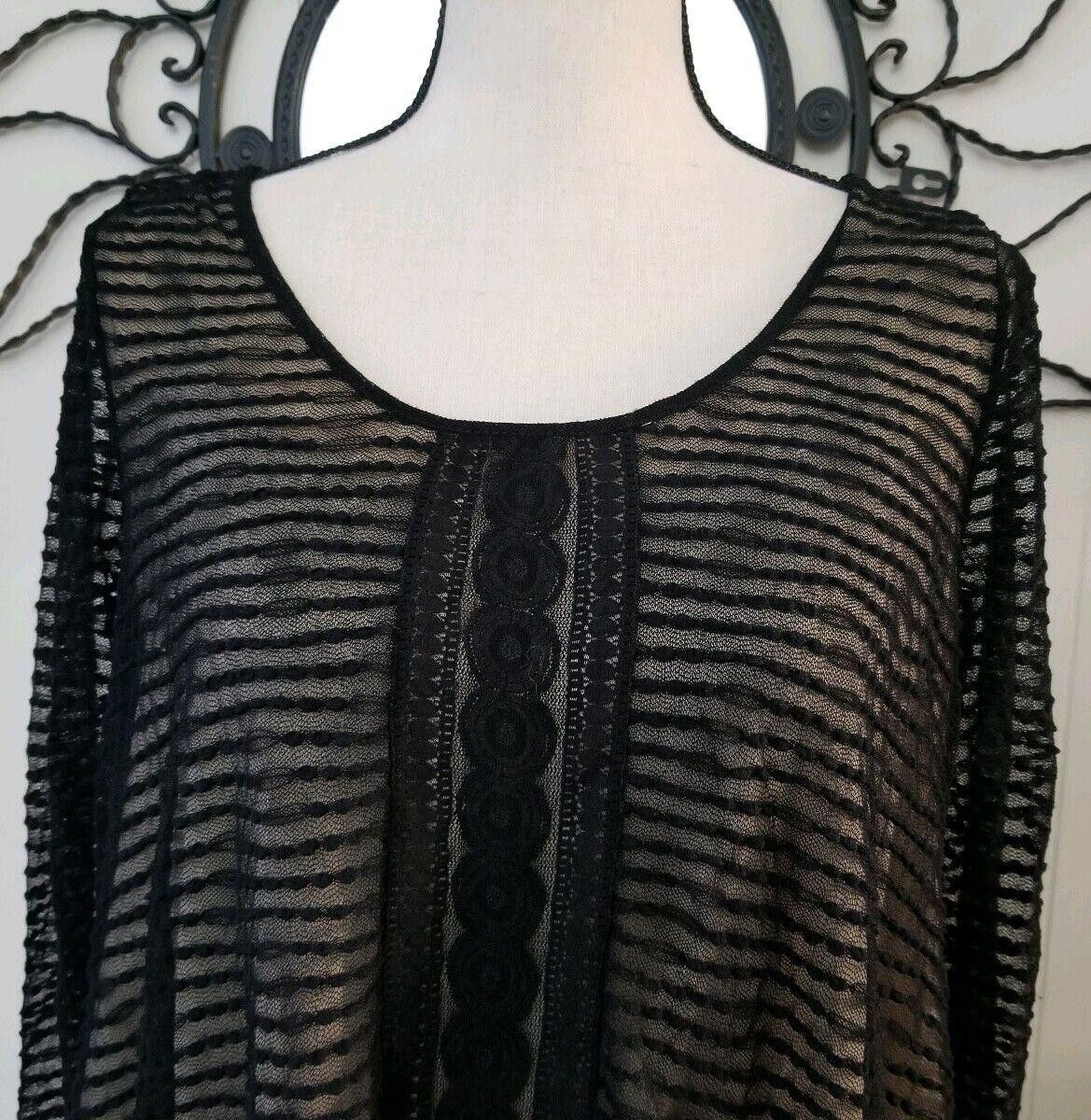 Designer Max Studio Top Medium Black Lace Long Sleeve Swing Blouse Size M / US 6-8 / IT 42-44 - 2 Thumbnail