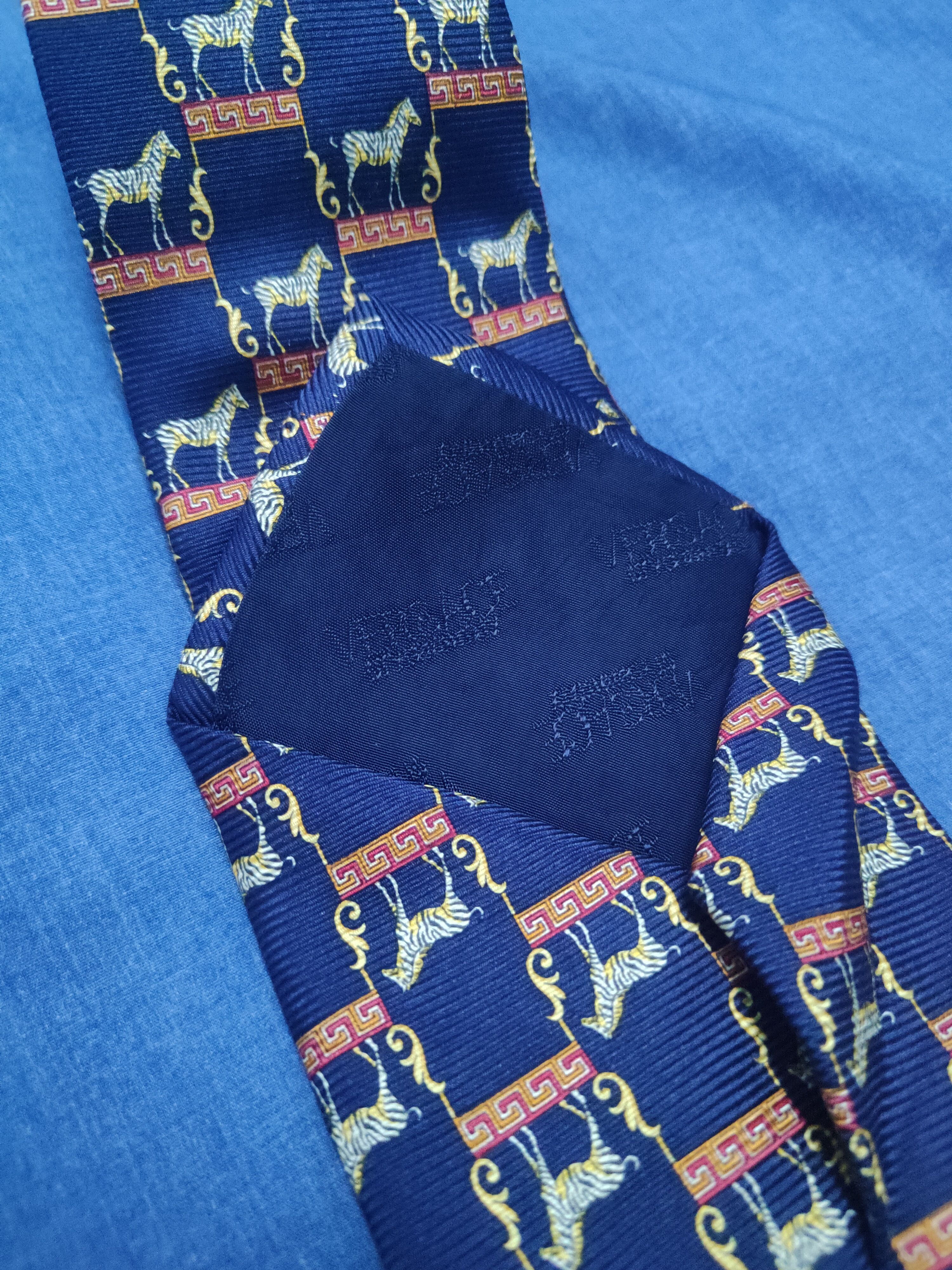 Versace × Vintage Versace silk Navy Zebra Ties #W1975 Size ONE SIZE - 3 Thumbnail