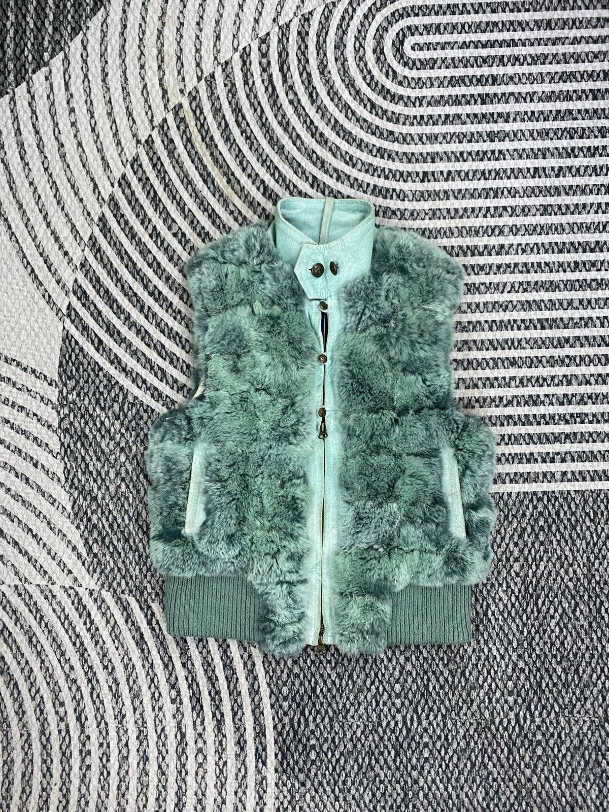 Japanese Brand Vintage Arnold Palmer Faux Fur Teal Zip-Up Sleeveless Jacket Size S / US 4 / IT 40 - 2 Thumbnail
