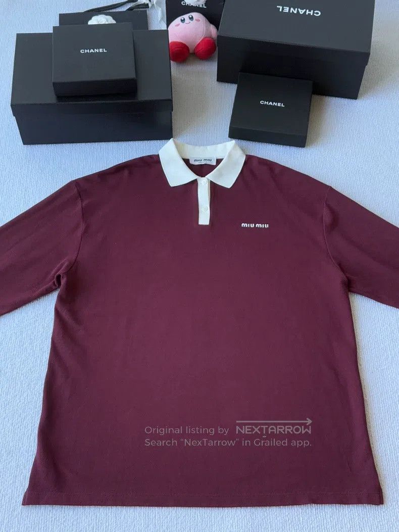 Miu Miu Miu Miu Size s Wine red polo long sleeve top Size S / US 4 / IT 40 - 1 Thumbnail