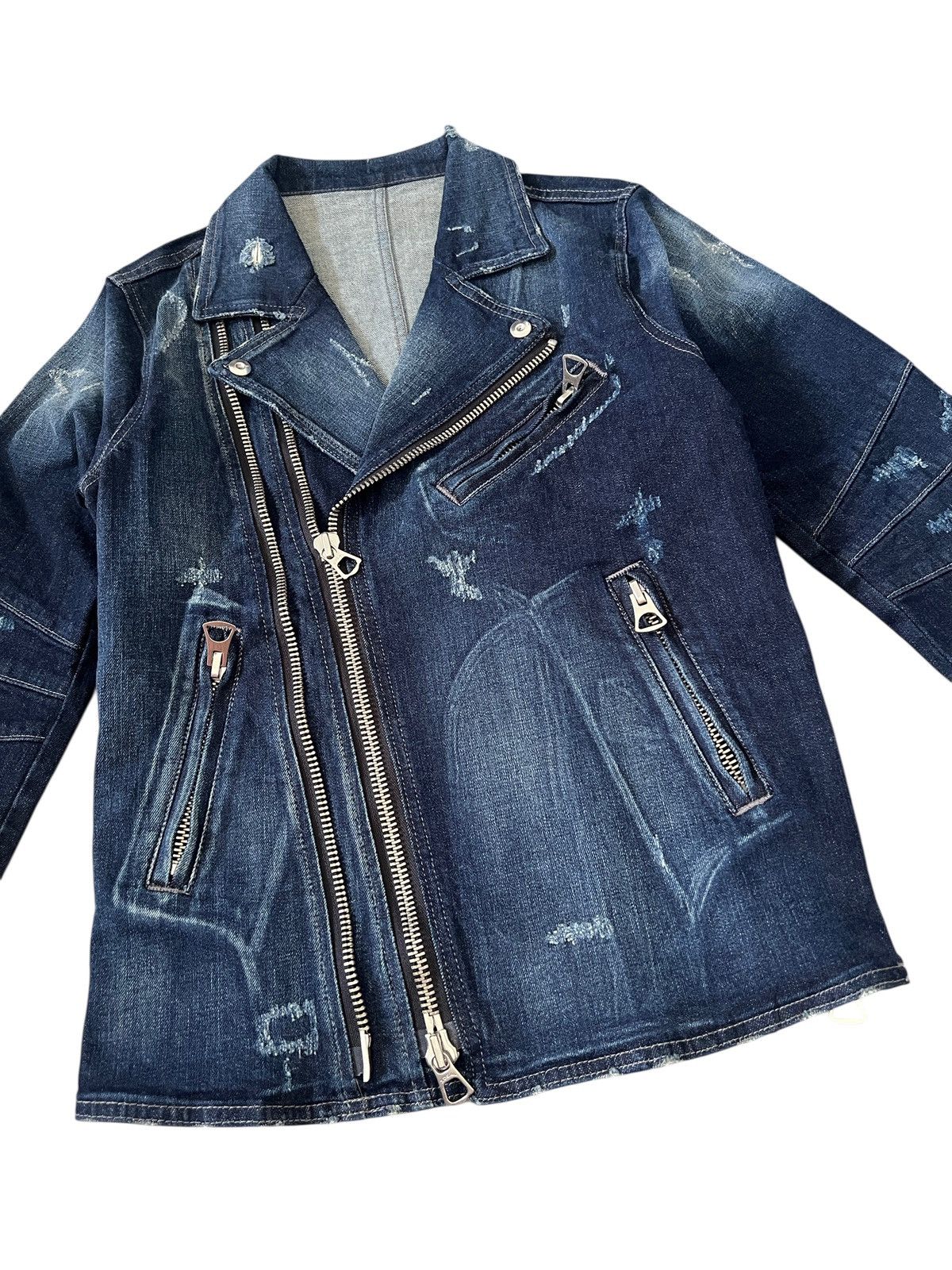 Japanese Brand Semantic Design Damaged Double Collar Denim Jacket Size US S / EU 44-46 / 1 - 6 Thumbnail