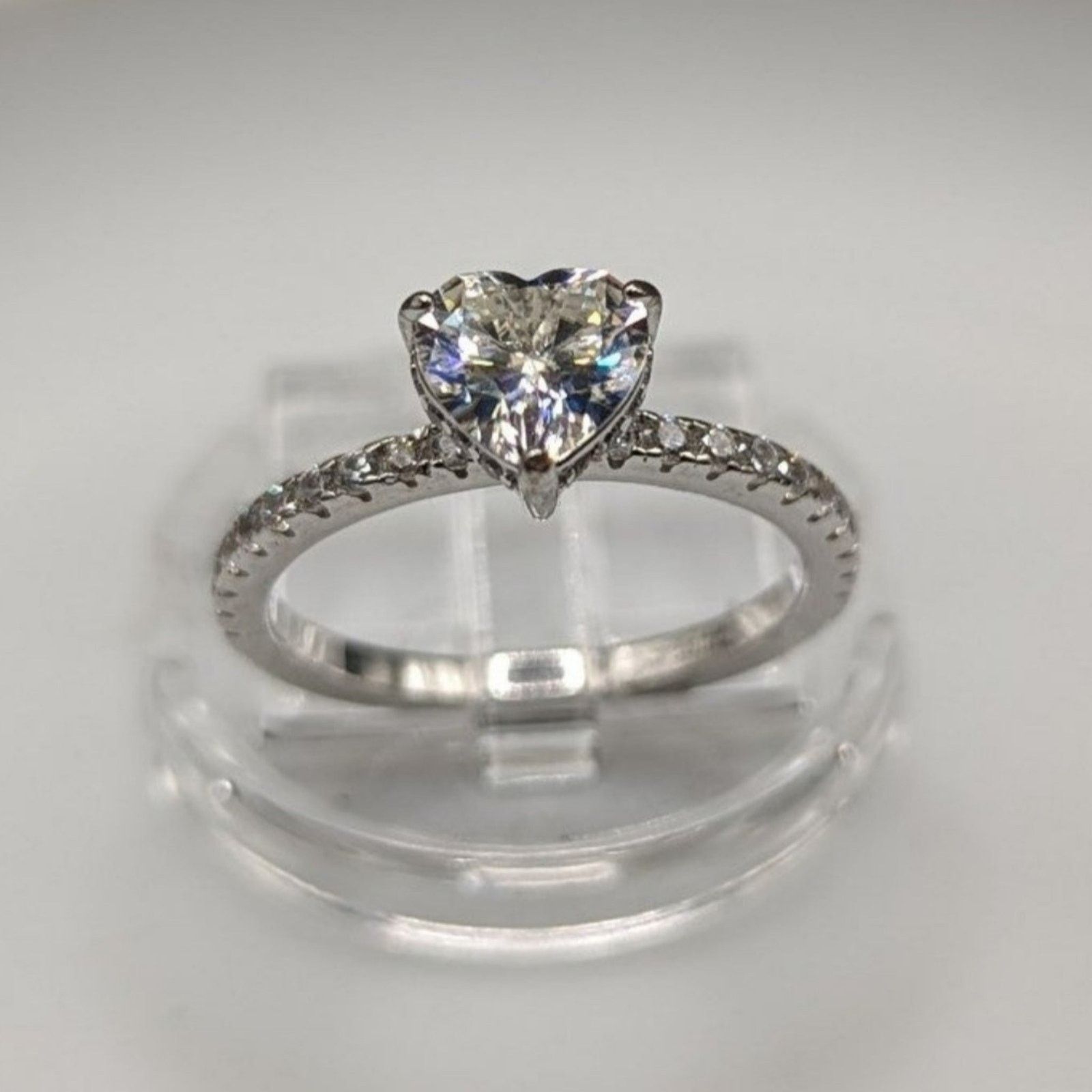 Other Moissanite Heart Ring Gemstone Halo CZ Sterling Silver 8 NWT Size ONE SIZE - 4 Thumbnail