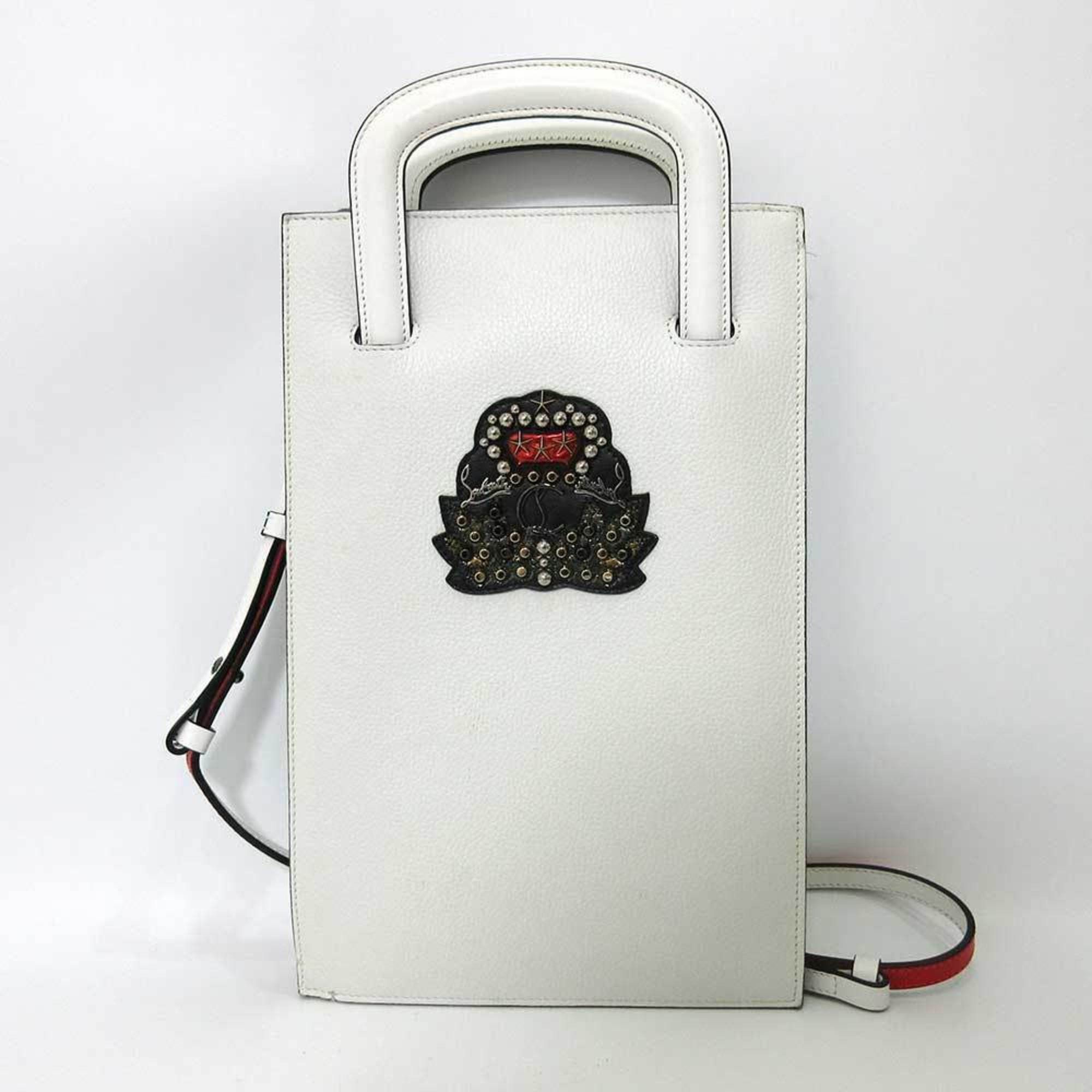 image of Vintage Christian Louboutin Bag Trick Track Small White Studded Handbag Shoulder 2Way Crossbody Wom