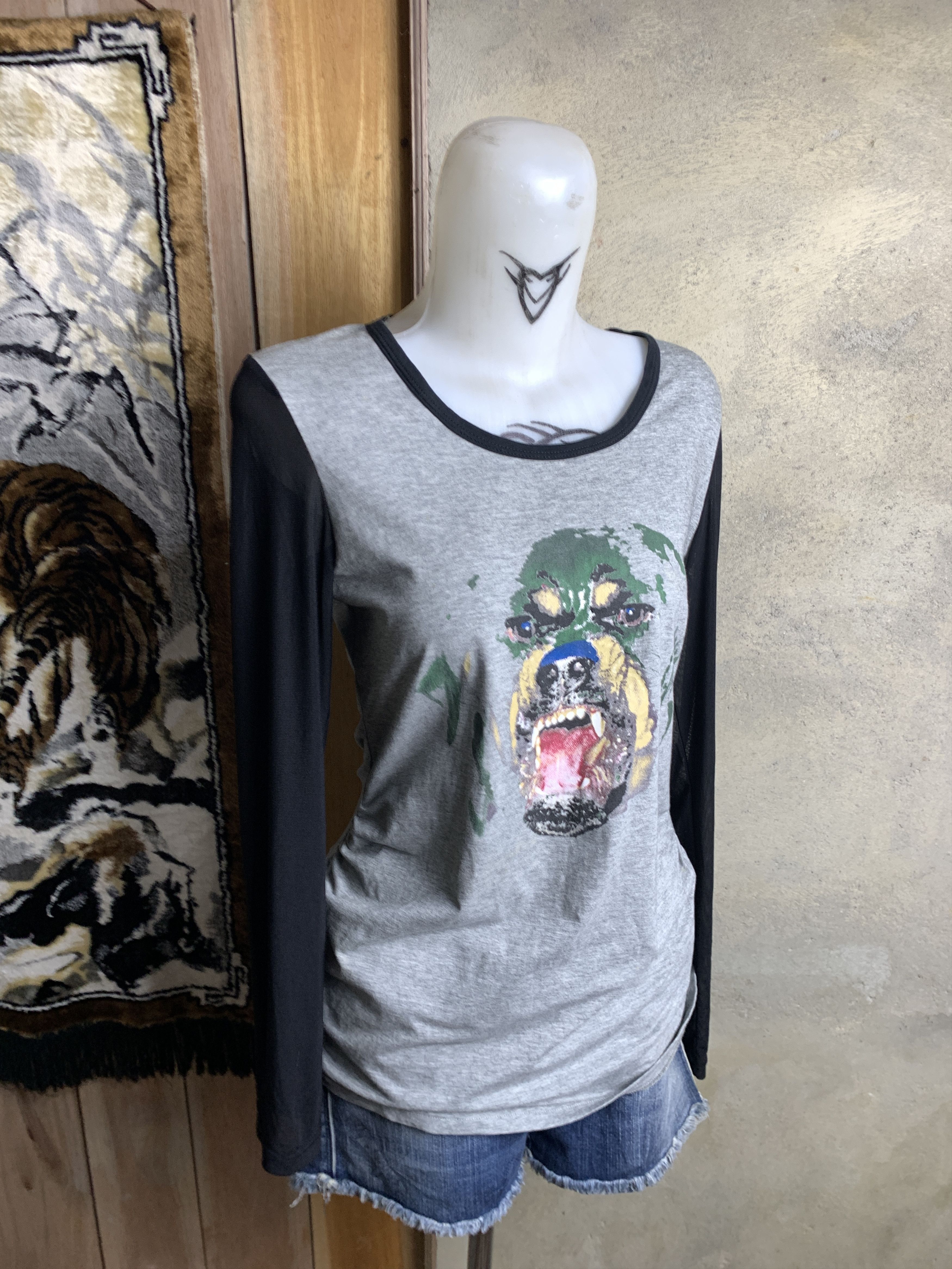 Japanese Brand Rottweiler Art Fitted Longsleeve Top (M) Size M / US 6-8 / IT 42-44 - 2 Thumbnail
