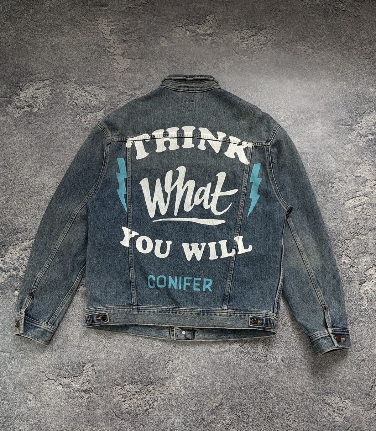 Lee Lee Denim Jacket XL Blue Graphic Print Think What You Will Size US XL / EU 56 / 4 - 8 Thumbnail