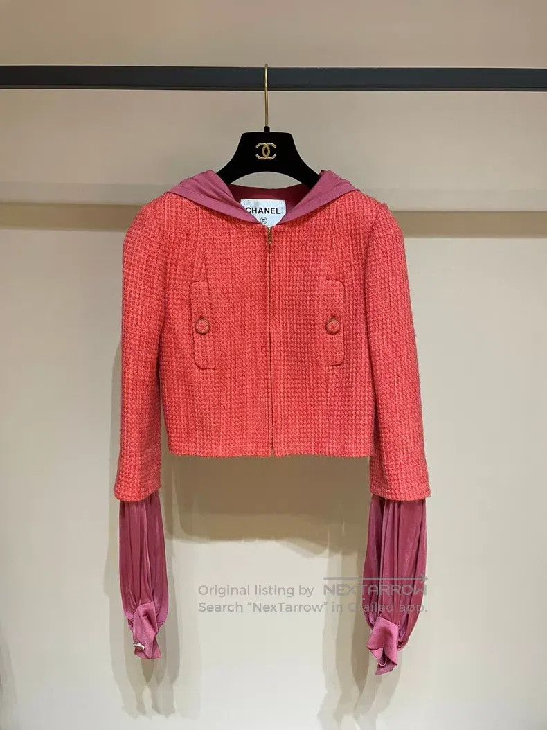 Chanel Chanel Watermelon red colour-blocked tweed hooded jacket Size XXS / US 00 / IT 34 - 1 Thumbnail