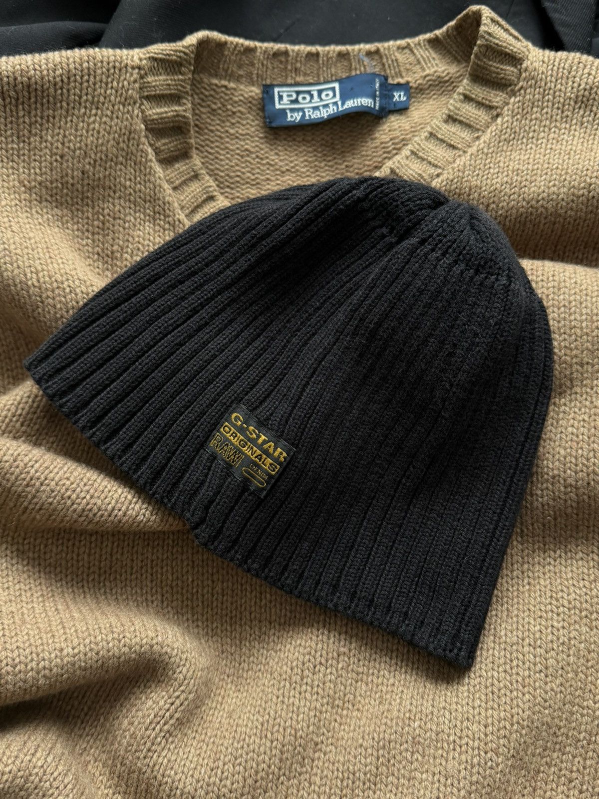 G-Star Vintage G-Star Raw Denim Big Logo Knit Beanie Hat Size ONE SIZE - 7 Thumbnail