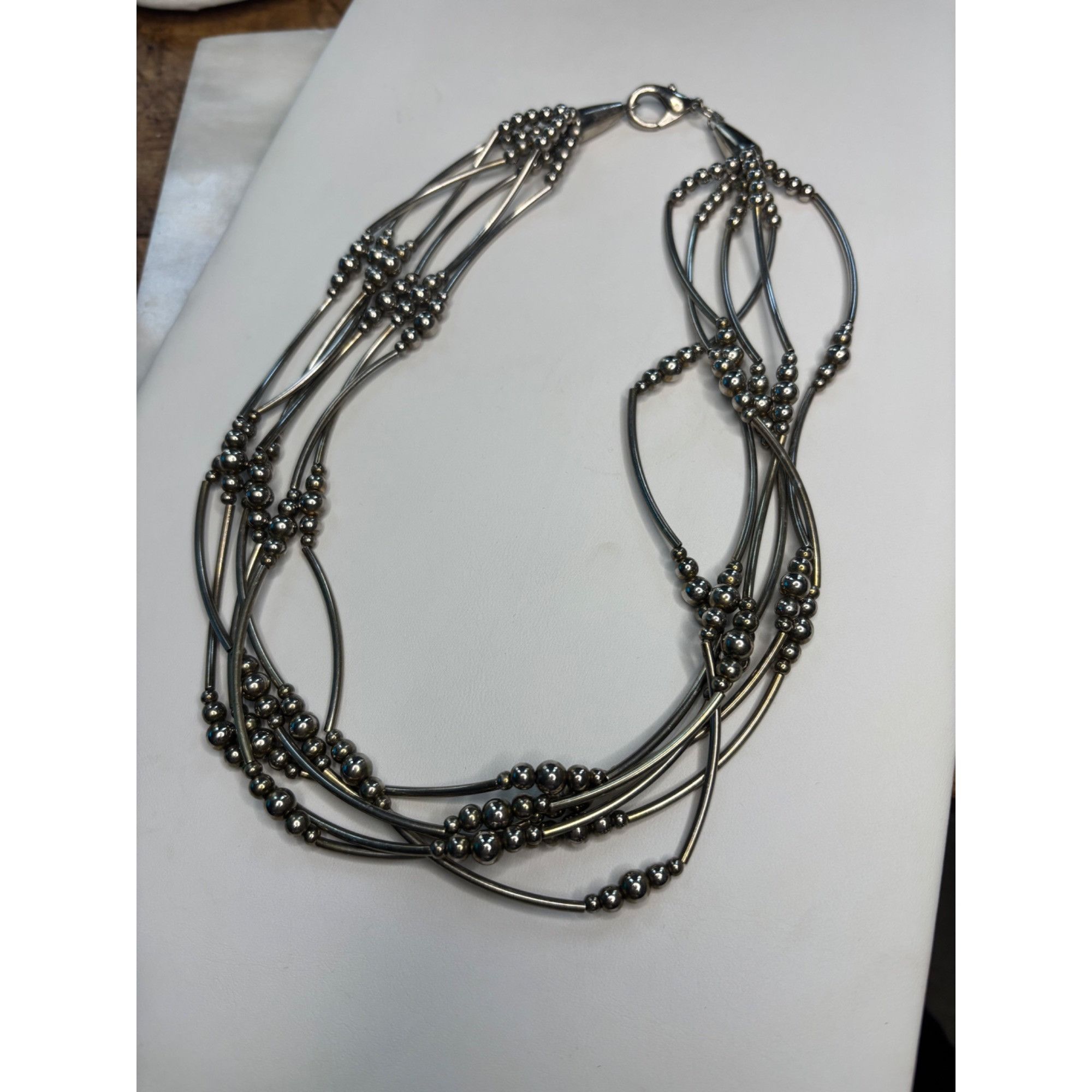 Other Twisted Multi-Strand Silver Beaded Necklace With Lobster Cla Size ONE SIZE - 3 Thumbnail