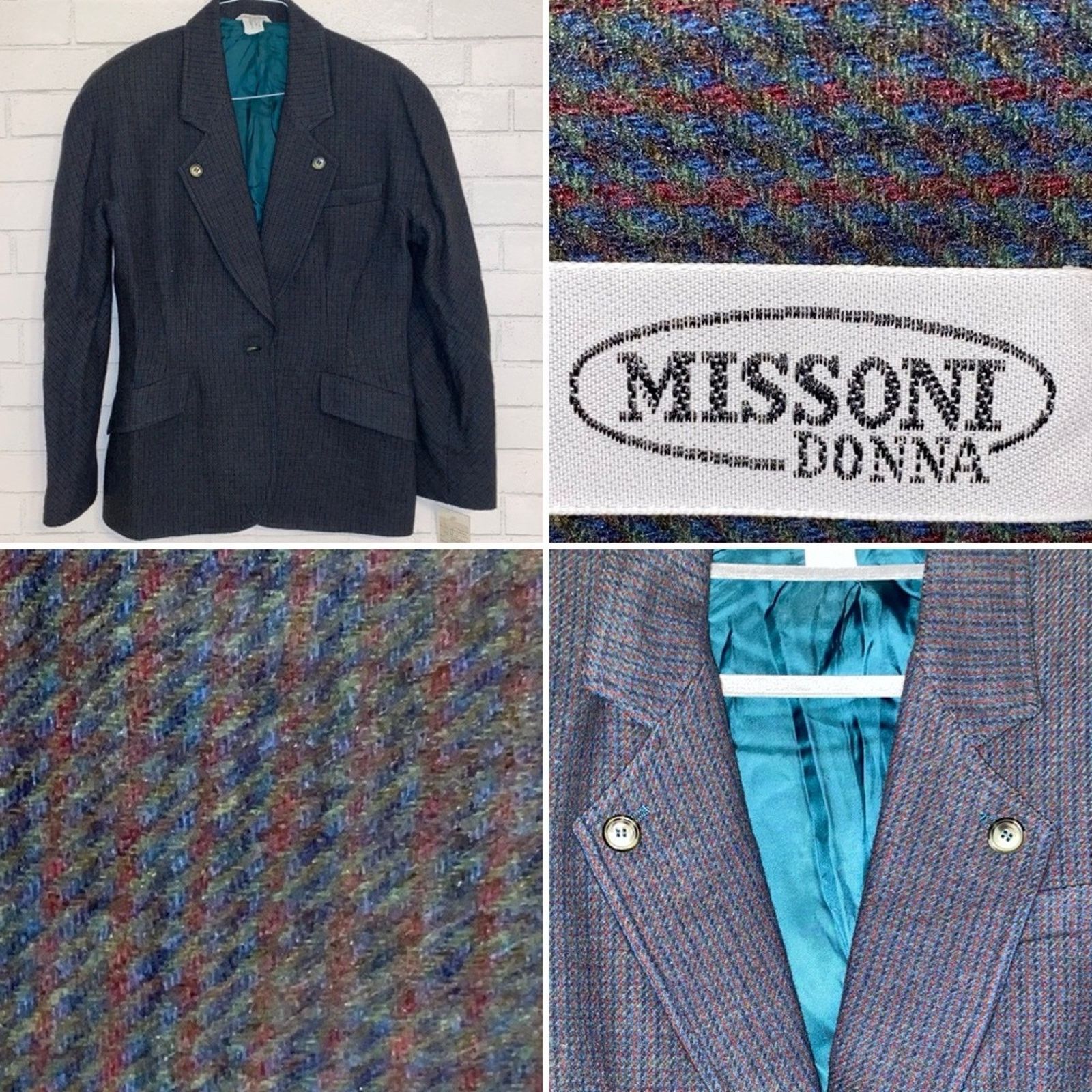 Missoni New MISSONI Italy Green + Brown Houndstooth Wool Blazer US12 Size XL / US 12-14 / IT 48-50 - 1 Thumbnail