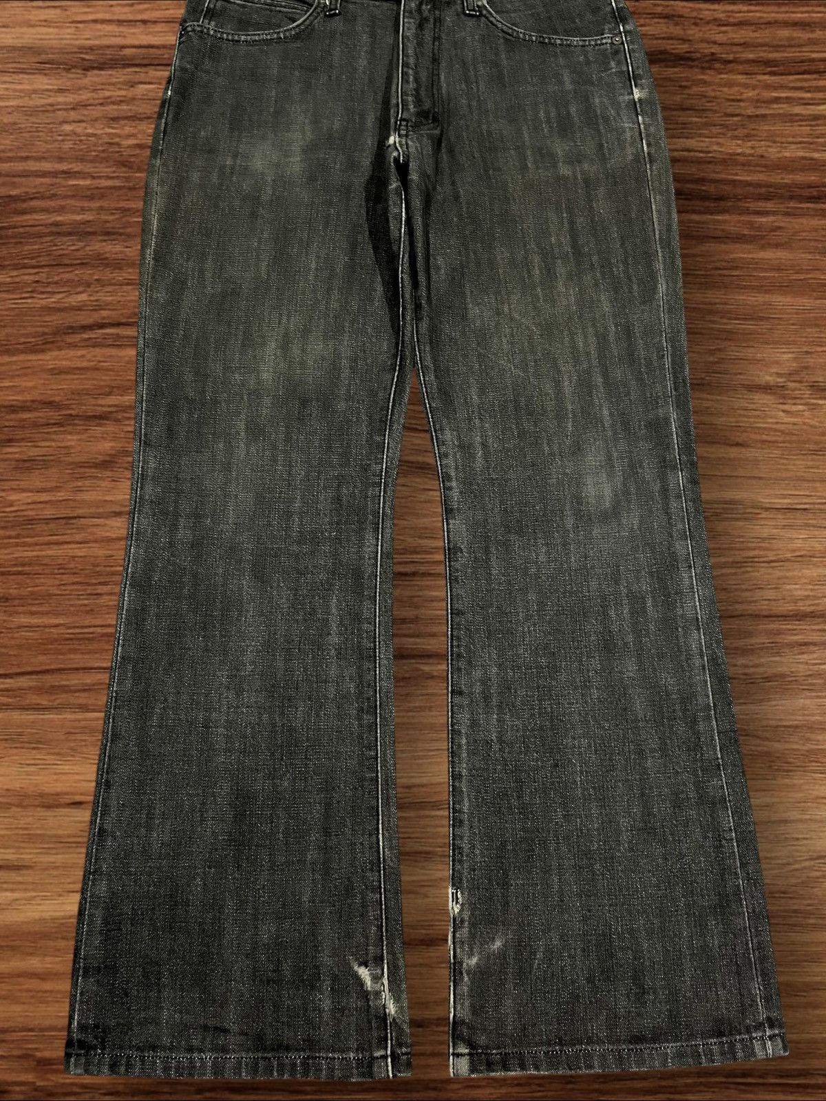 Tornado Mart Vintage Wrangler Black Washed Frayed Leg Flare Jeans Size US 33 - 10 Thumbnail