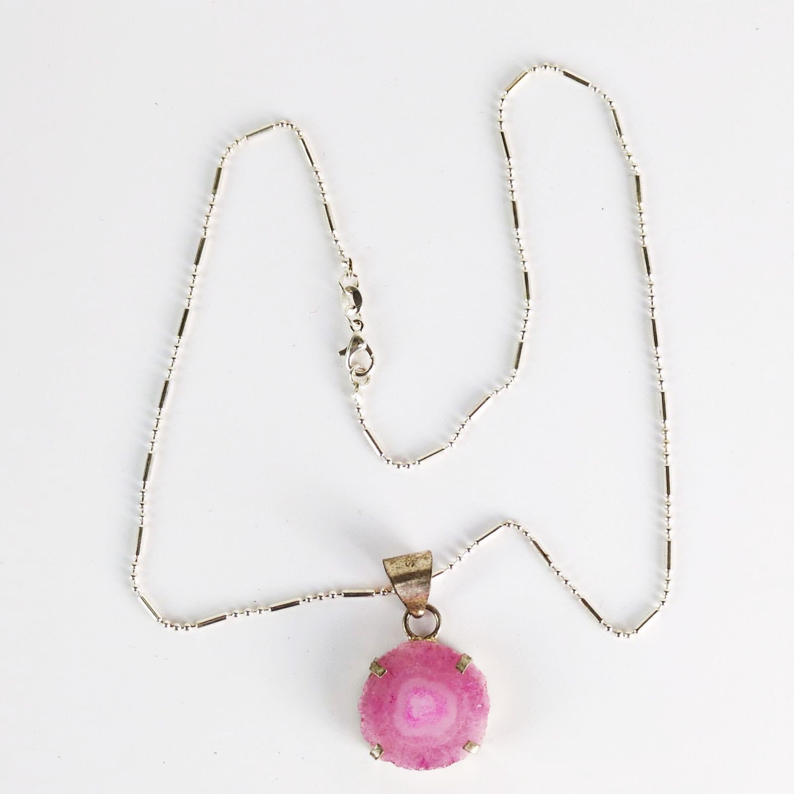 Other 925 Sterling Silver 18" Chain Necklace Pink Agate Pendant Size ONE SIZE - 1 Thumbnail