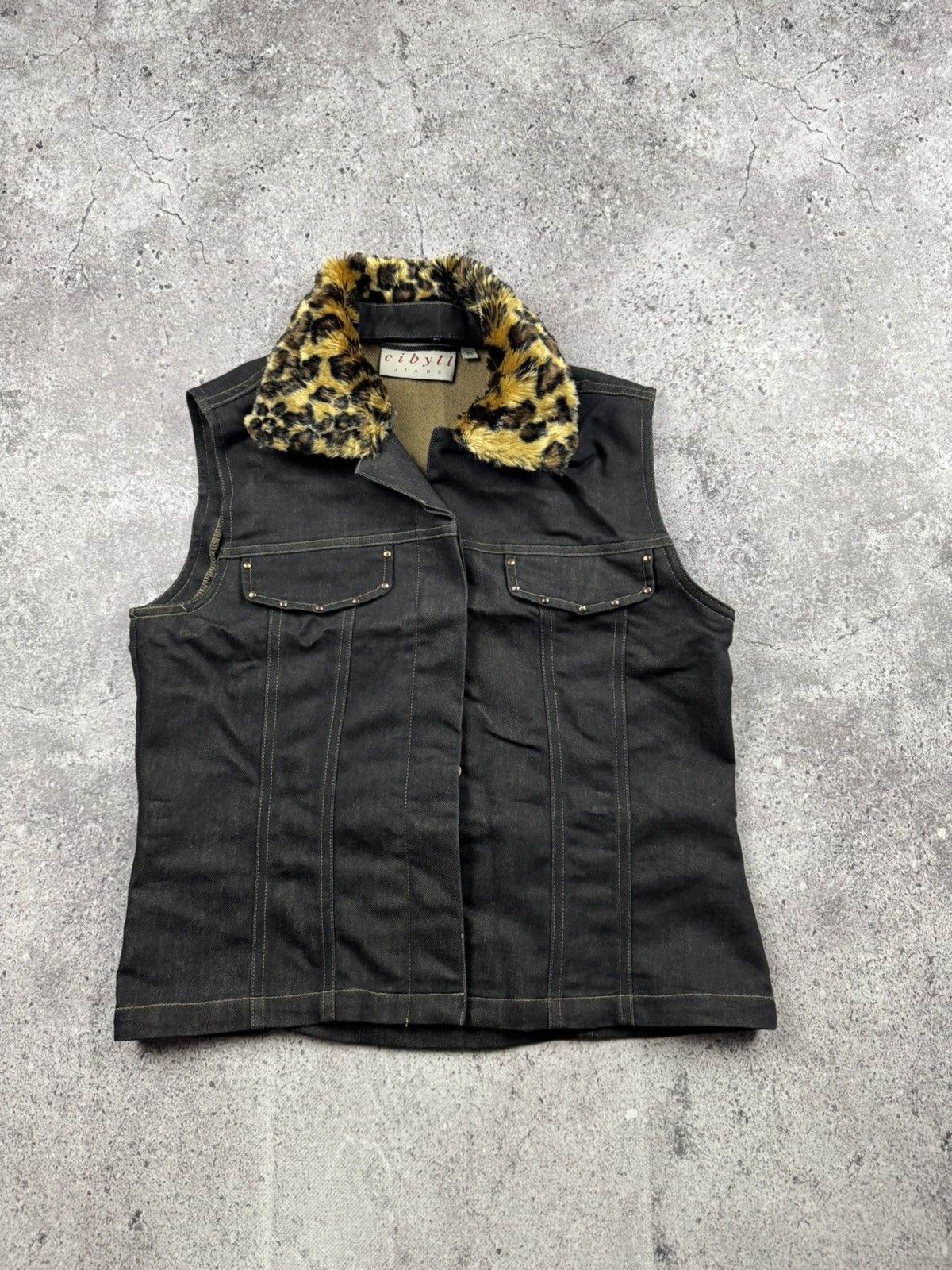 If Six Was Nine Y2K denim Style Long Fur leopard Collar Asymmetrical Vest Size US M / EU 48-50 / 2 - 1 Thumbnail