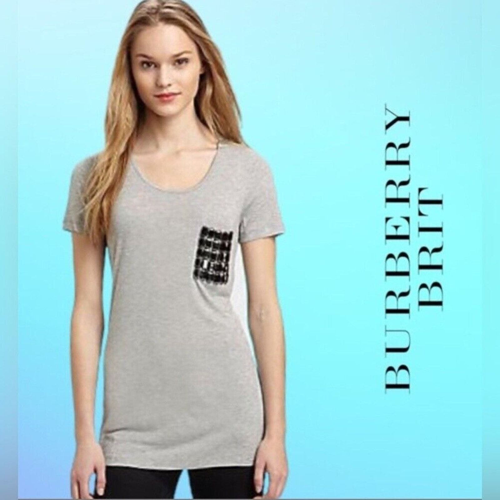 Burberry Grey Burberry Brit Jewel Pocket Tee Sz XL Size XL / US 12-14 / IT 48-50 - 1 Thumbnail