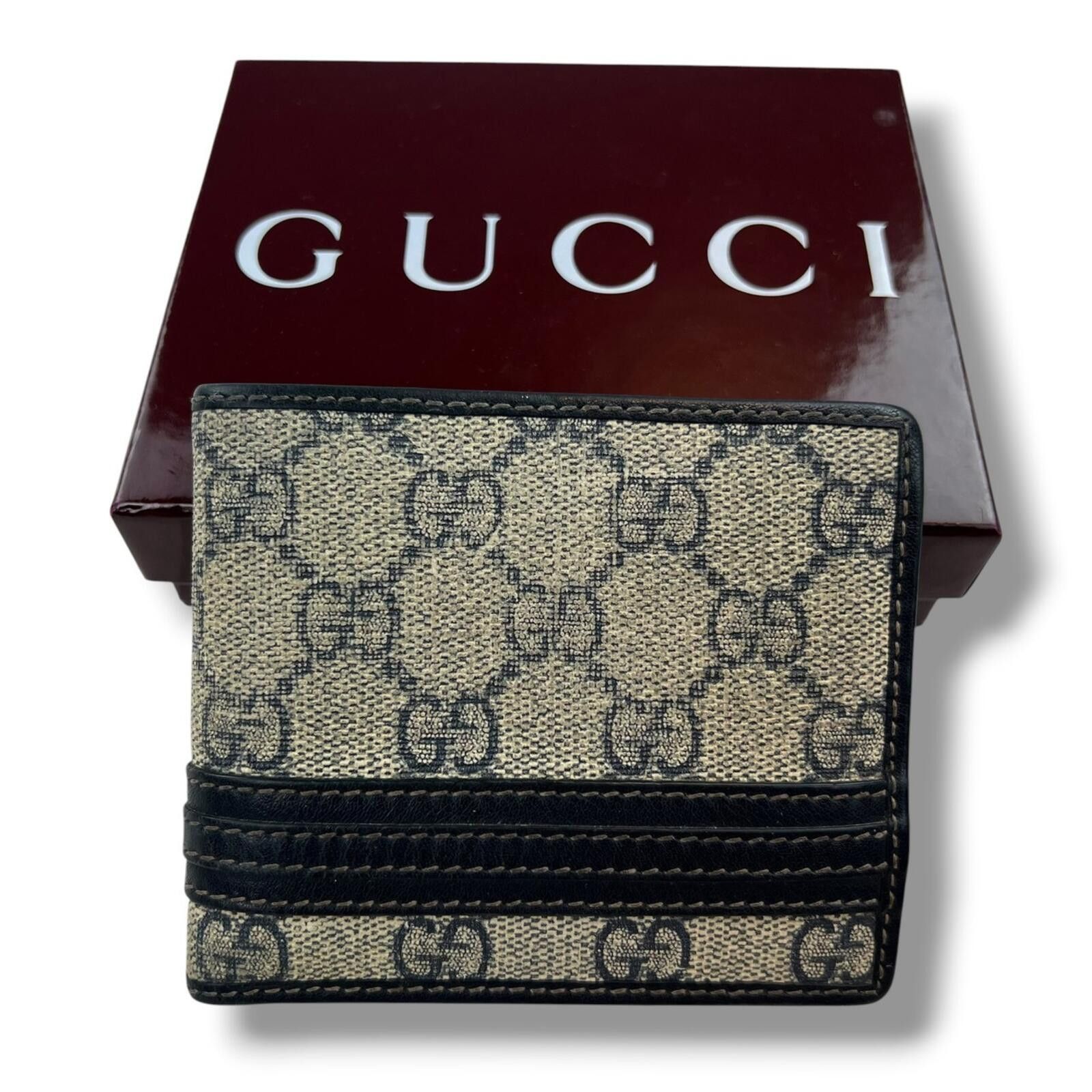 Gucci GUCCI navy blue GG Microguccissima leather bifold wallet