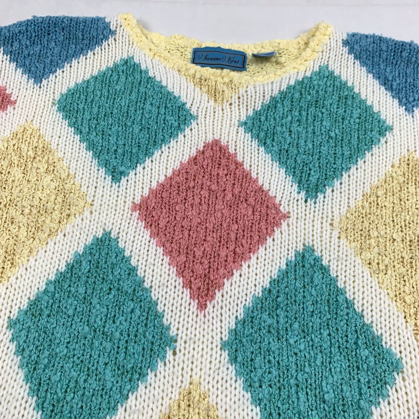 Vintage VINTAGE Susanne Kent Sweater Womens Medium Yellow Knit Gold Geometric 90s Size M / US 6-8 / IT 42-44 - 5 Thumbnail