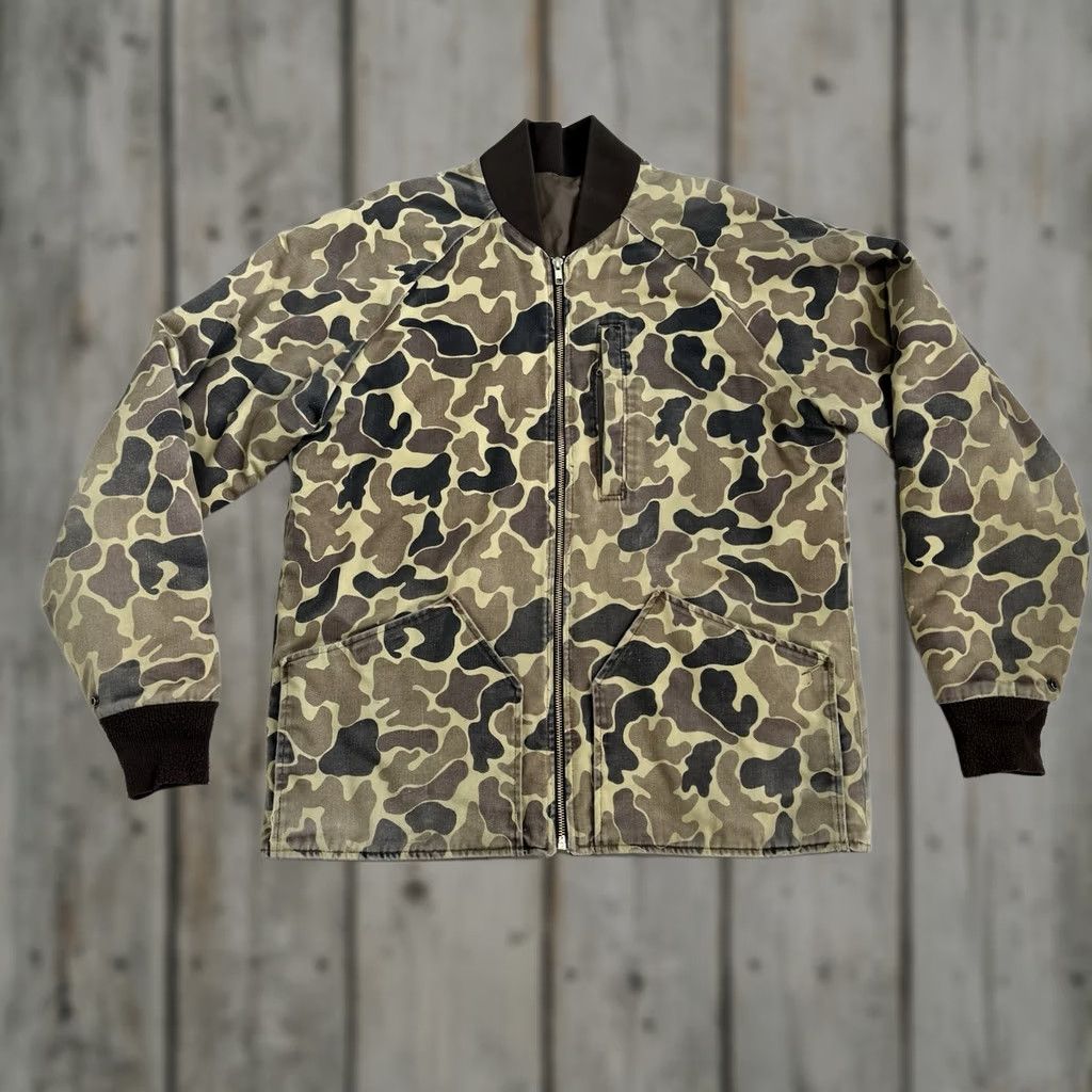 Vintage VINTAGE Woolrich Mens Tan Duck Camo Frogskin Full Zip Bomber Jacket Made In USA Size US M / EU 48-50 / 2 - 1 Thumbnail
