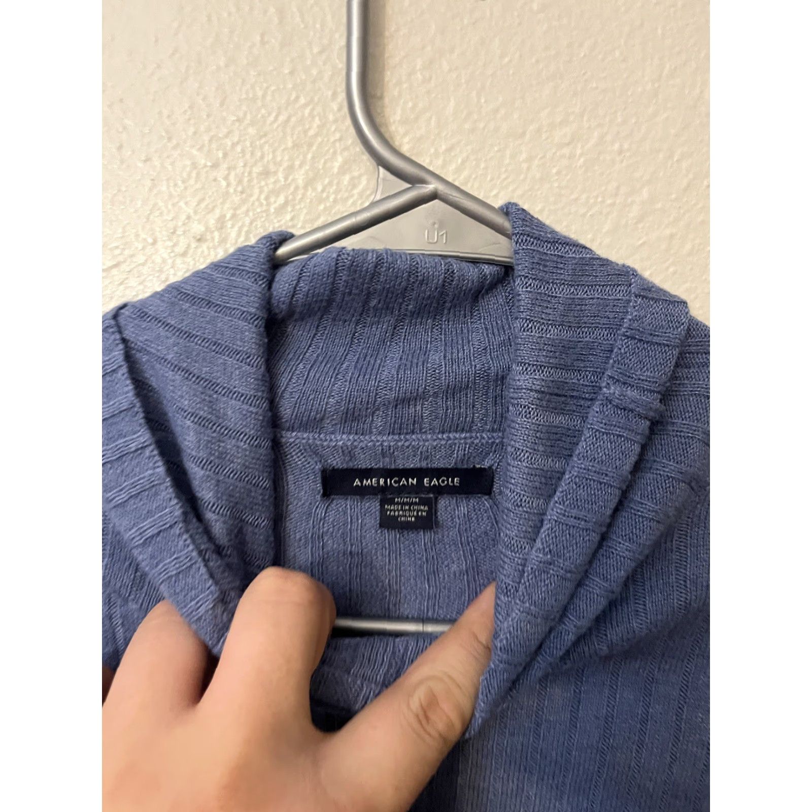 American Eagle Outfitters American Eagle Outfitters Shirt M Cotton, Polyester, Spandex Blue Turtleneck Ribbed Slim Fitted Long Sleeve, Fall, Winter Size M / US 6-8 / IT 42-44 - 2 Thumbnail