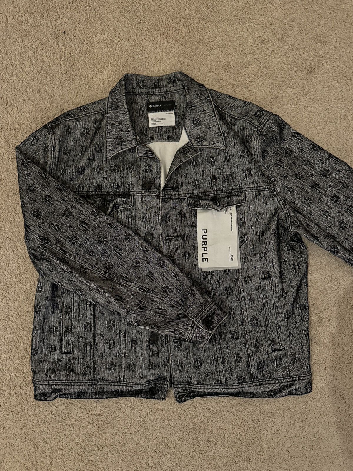 image of Regular Fit Monogram Trucker Jacket in Grey, Men's (Size Large)