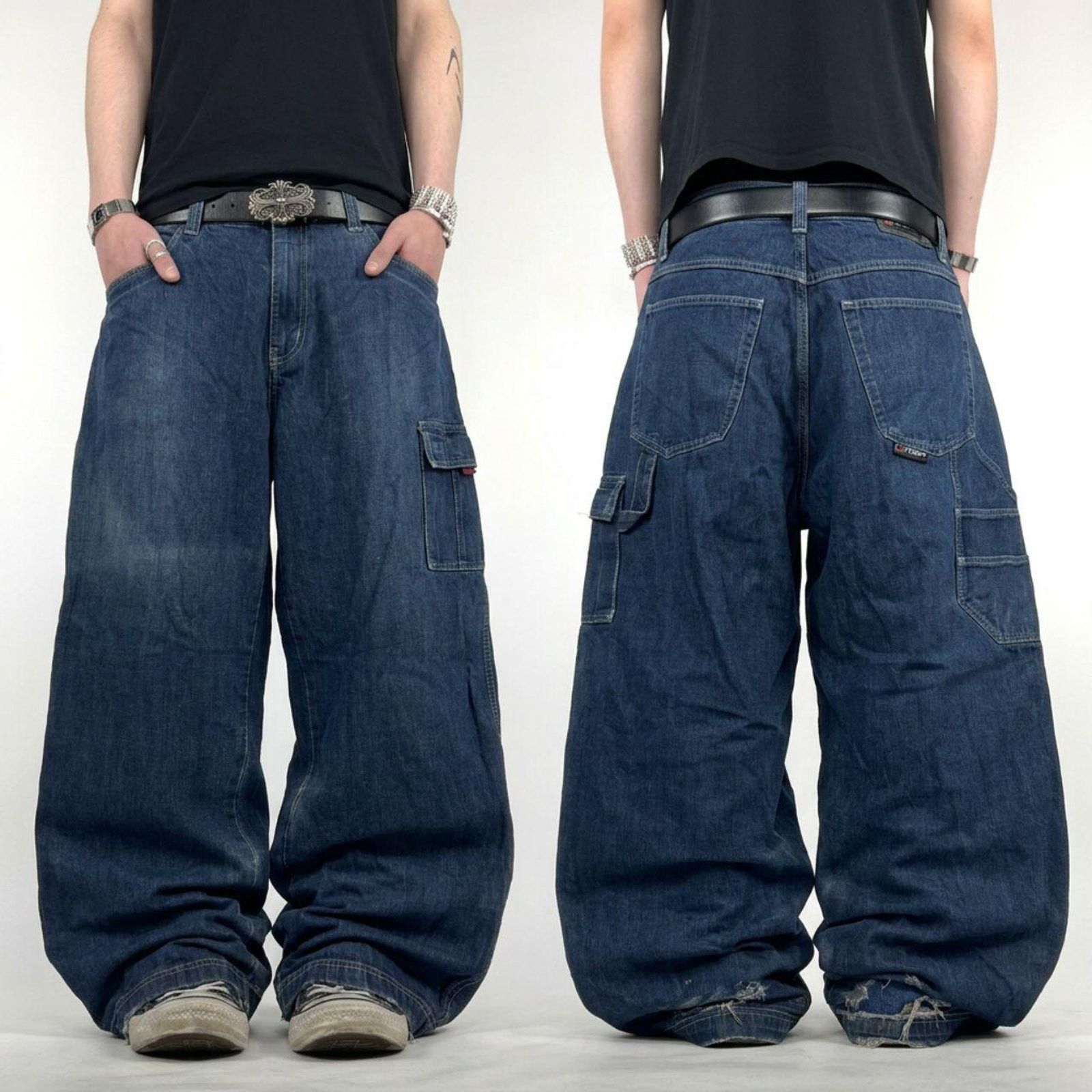 Fubu × JNCO × Vintage Vintage y2k carpenter baggy wide leg archive dark wash jeans Size US 36 / EU 52 - 1 Thumbnail
