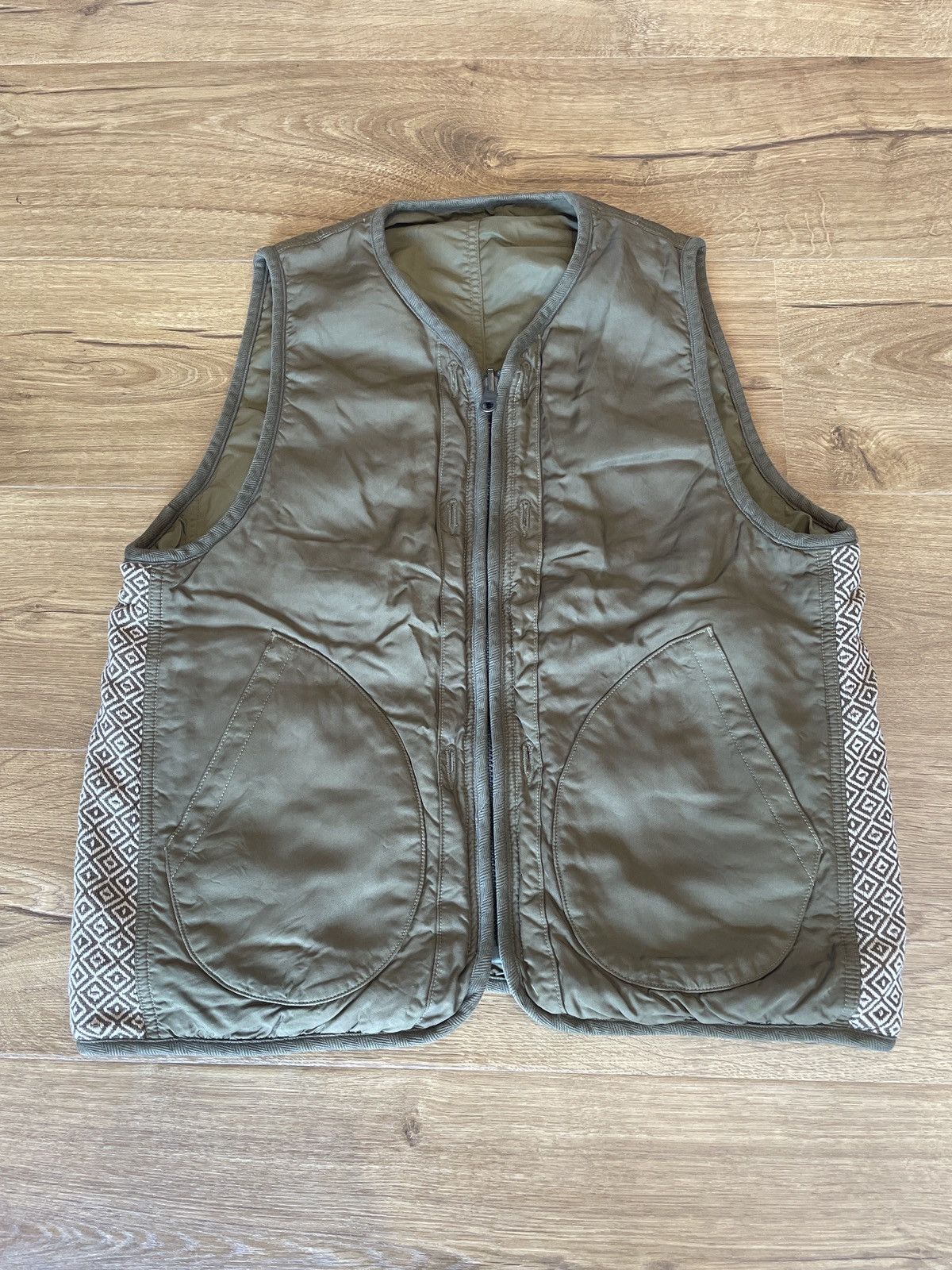 image of Visvim Reversible Iris Vest in Military Green, Men's (Size Small)