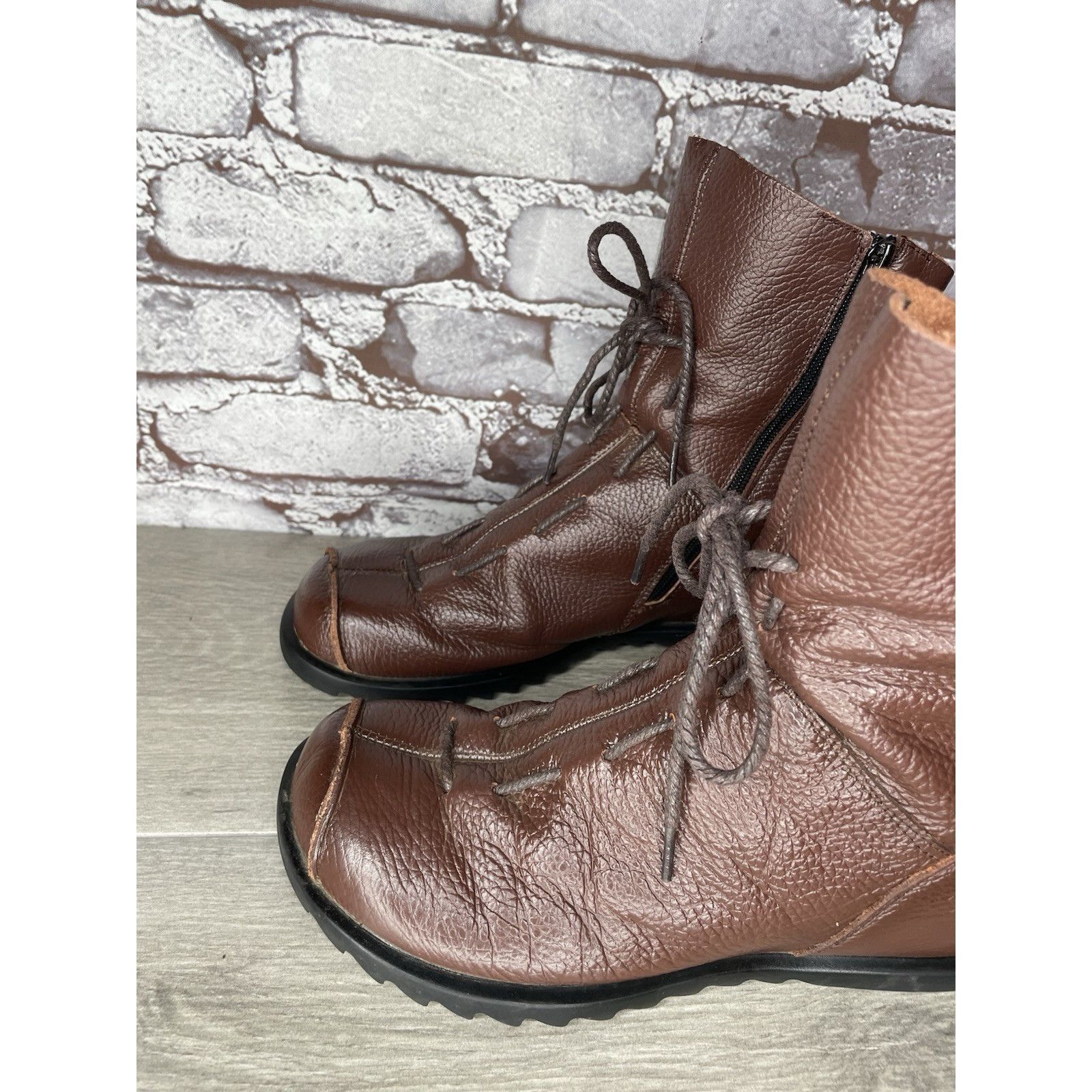 RUIbuilt Hin Rui VTG Brown Leather Ankle Boots Rope Laces Side Zip Wo Size US 8.5 / IT 38.5 - 10 Thumbnail
