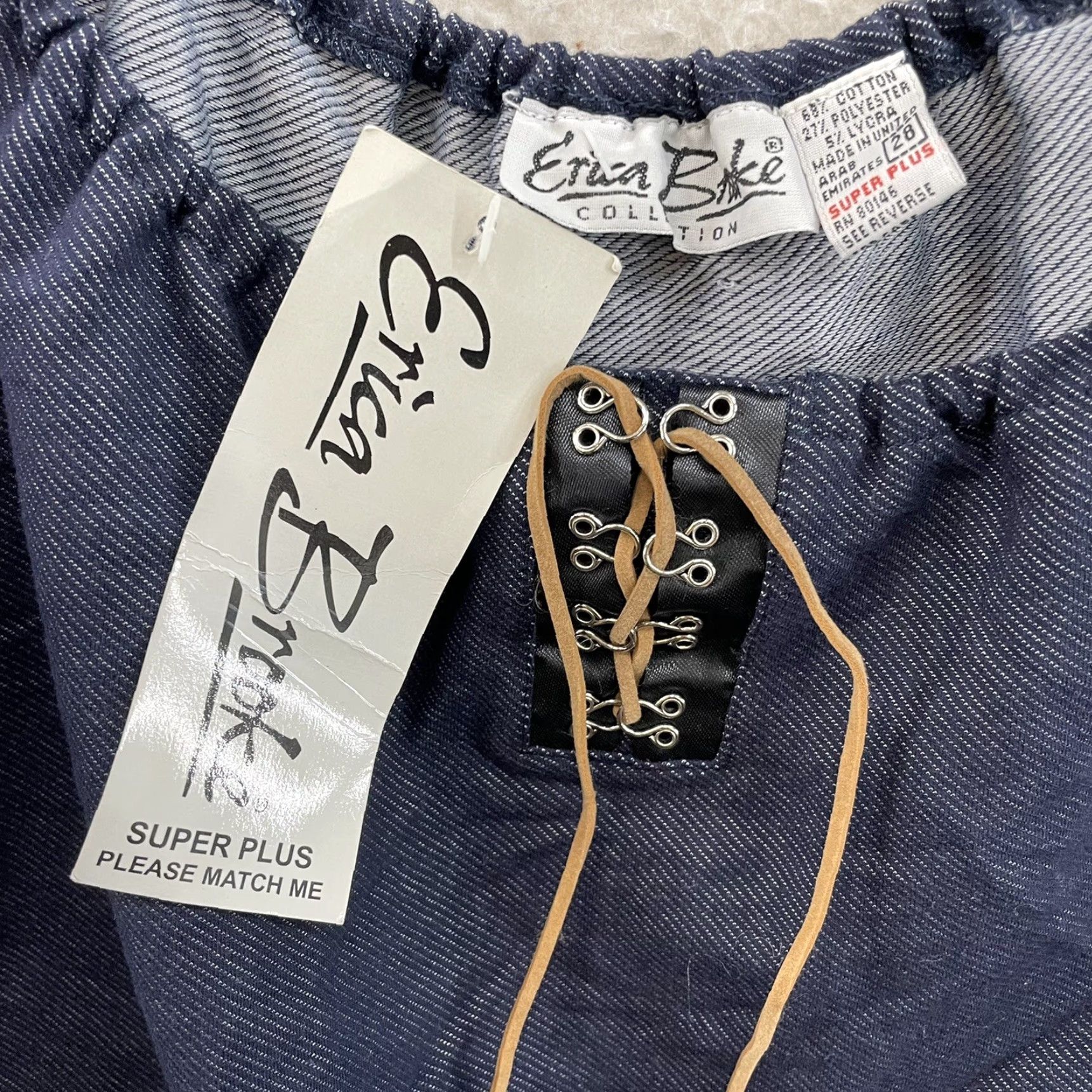 Denime VINTAGE Erika Brooke Top Shirt 28 Plus Size Blue 90s Y2K Faux Denim Peasant Milkmaid Mens Womens Boys Girls Size 4XL / US 24-26 - 3 Thumbnail