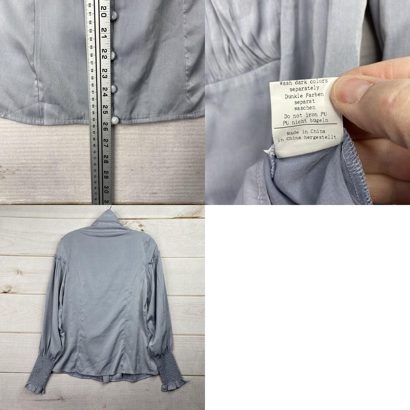 Vintage Scarlet Darkness Button-Up Shirt Womens M Gray Pleated Lightweight Cowl Neck Long Sleeve Modern Basic Size M / US 6-8 / IT 42-44 - 8 Thumbnail