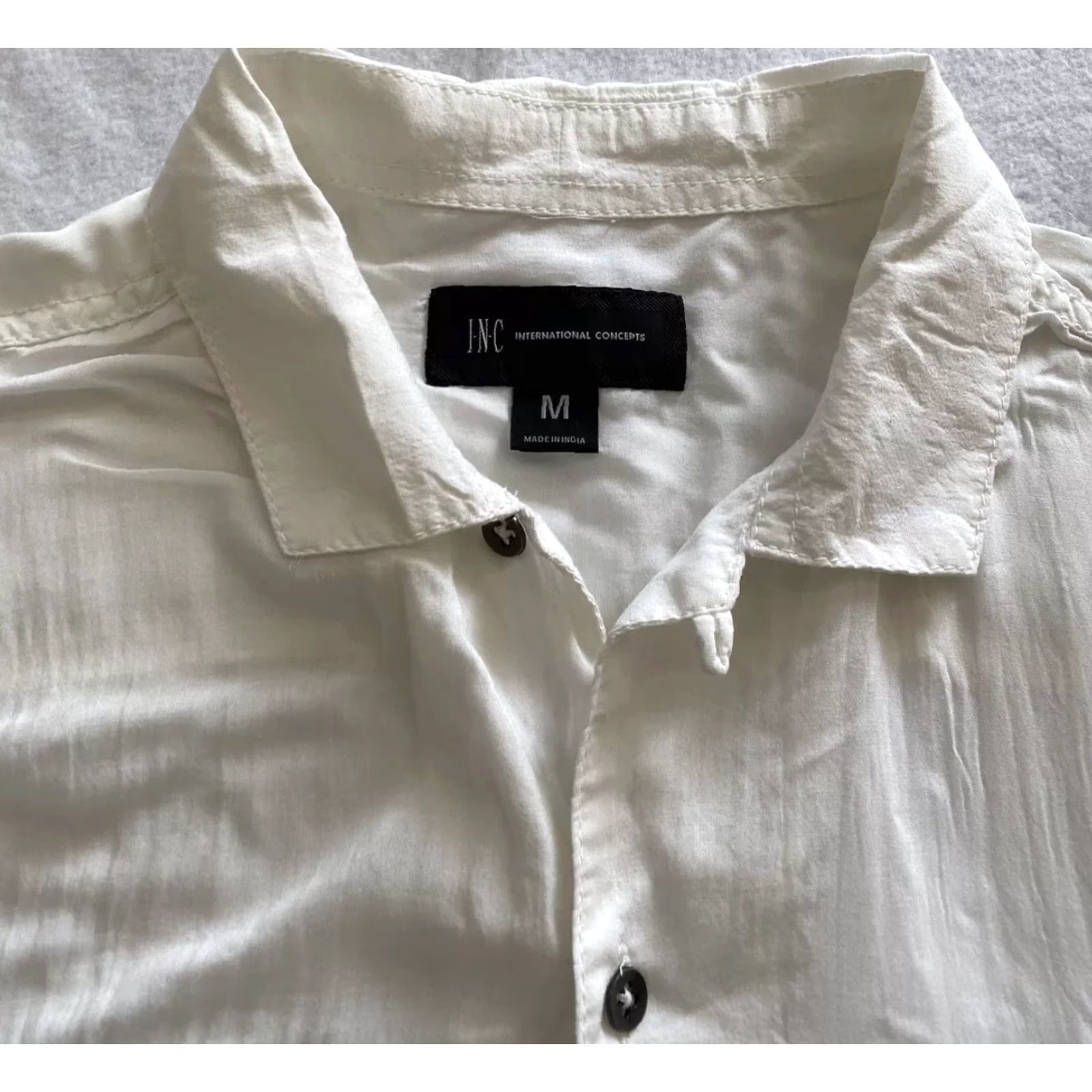 Incu INC Dress Shirt White Size M Solid Short Sleeve Button-Down Slim Fit Mens Regular Collar Shirt Size 40R - 2 Thumbnail