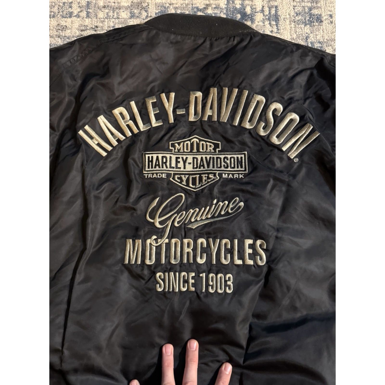 Harley Davidson VINTAGE Harley-Davidson Motorcycles Black Nylon Heritage Bomber Jacket 3XL Biker Mens Jacket Size US XXL / EU 58 / 5 - 2 Thumbnail