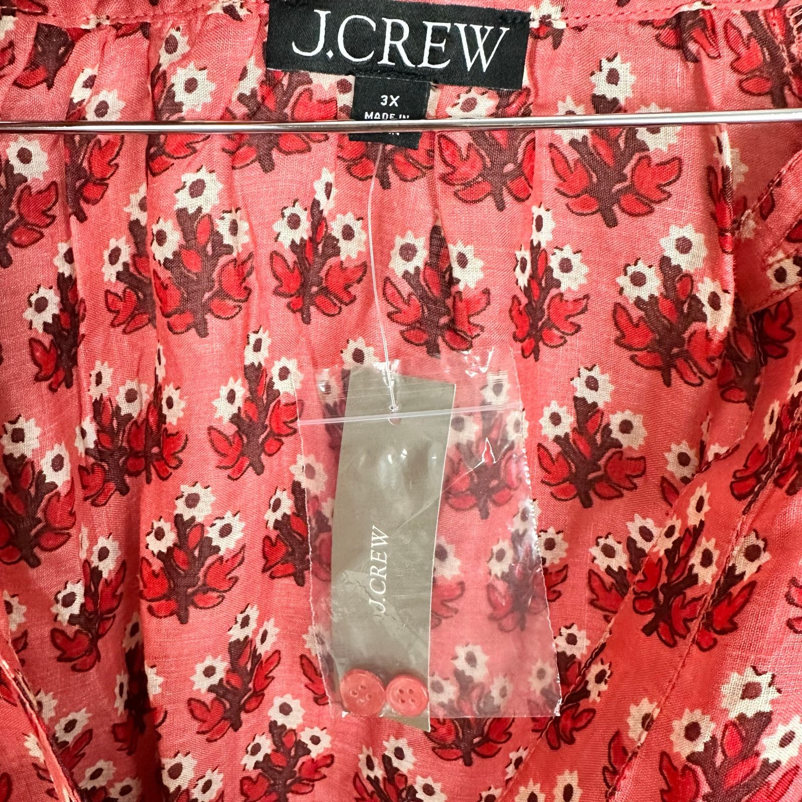 J.Crew J CREW Cabana Mini Shirt Dress Block Print Coral Ramie Sz 3X Size 3XL / US 20-22 - 11 Thumbnail