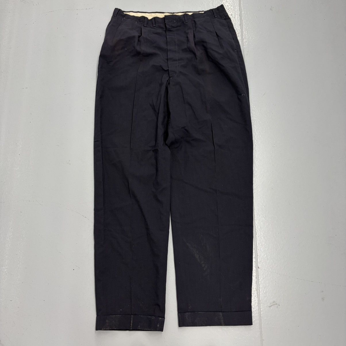 Other Vintage 50s Grey/Blue Wool/Cotton Pleated Trousers 38x33 Size US 38 / EU 54 - 1 Thumbnail