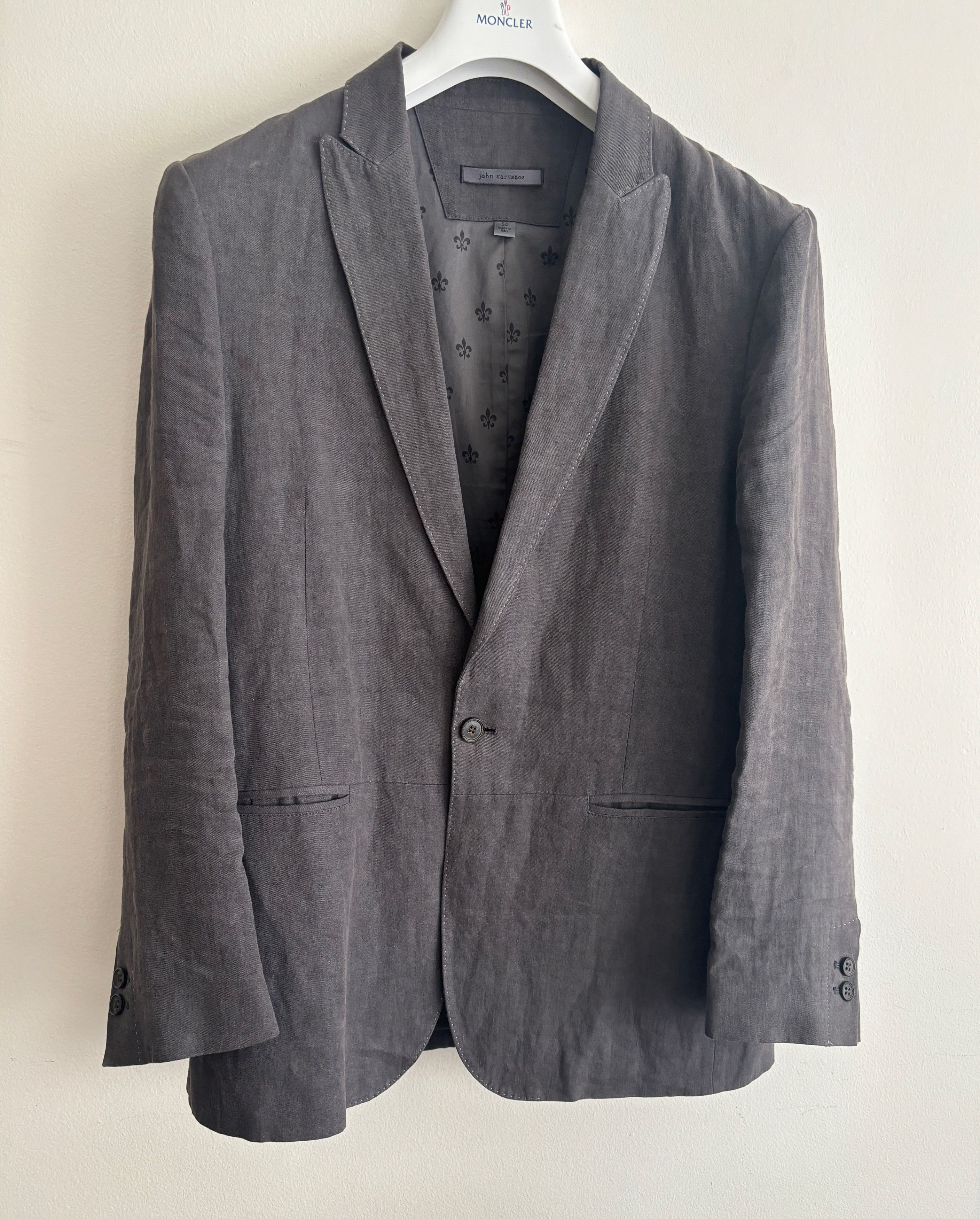 John Varvatos Grey/Brown Peak Lapel Single Button Linen Sport Coat - 40 Size 40R - 1 Thumbnail