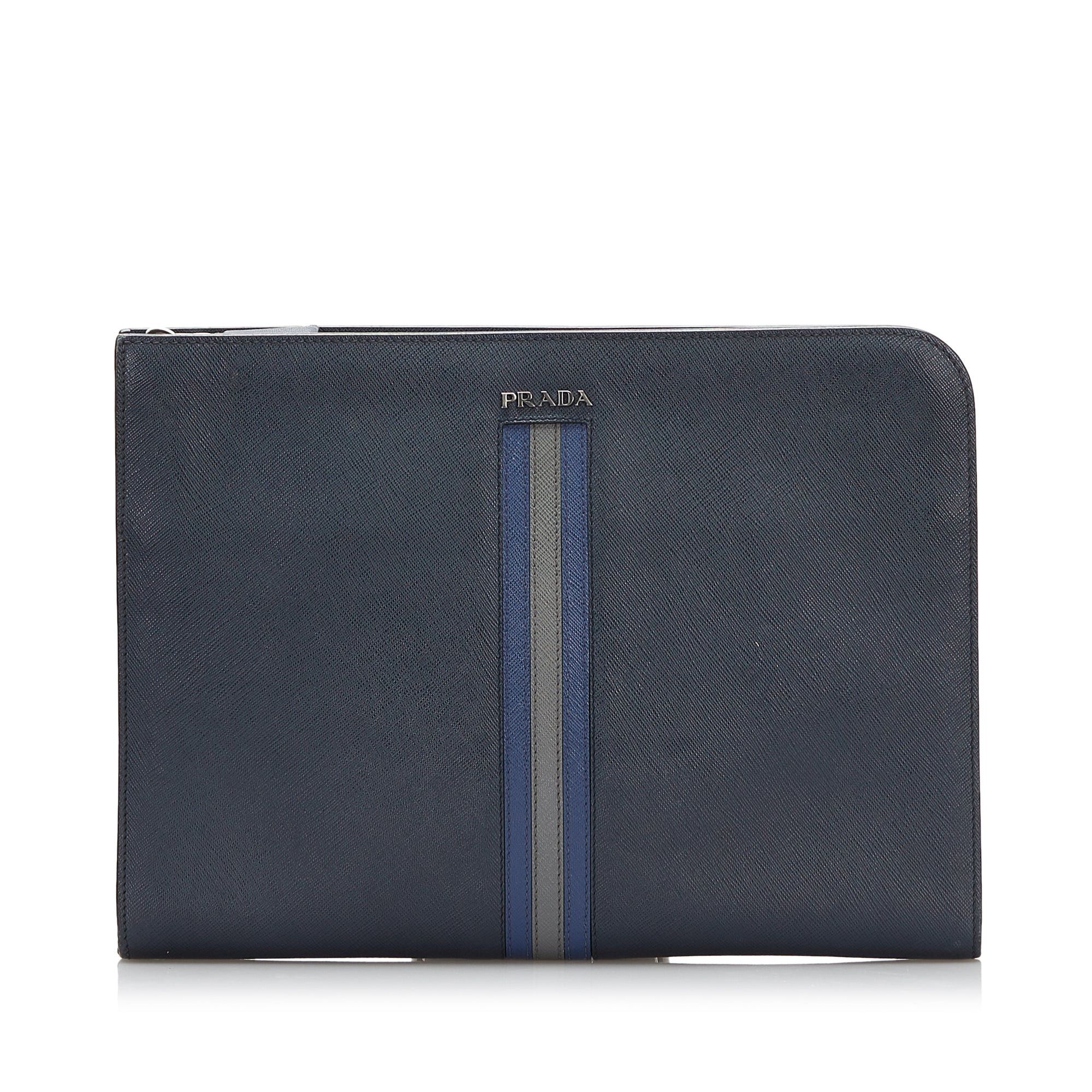 image of Prada Saffiano Zip Around Portfolio Clutch Bag in Black, Women's