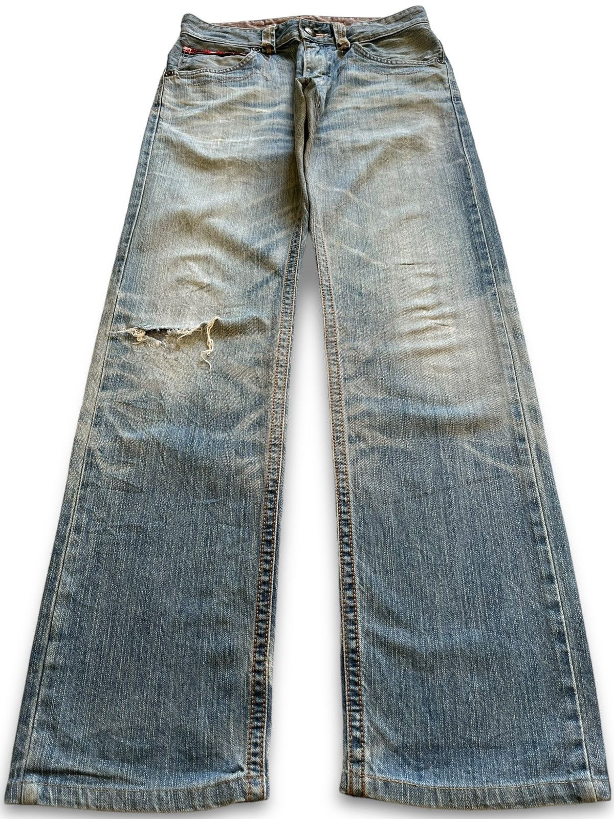 image of Distressed Denim x Edwin Exclusive Vintage Edwin Japan Distressed Loose Style Jeans in Blue (Size 3