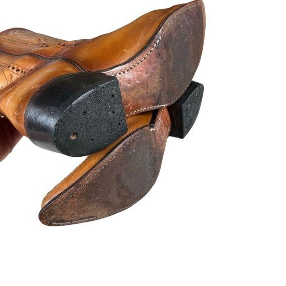 Genuine Leather × Vintage Vintage Double-H Cowboy Western Boots USA Made Patina Saddle Size US 10.5 / EU 43-44 - 16 Thumbnail