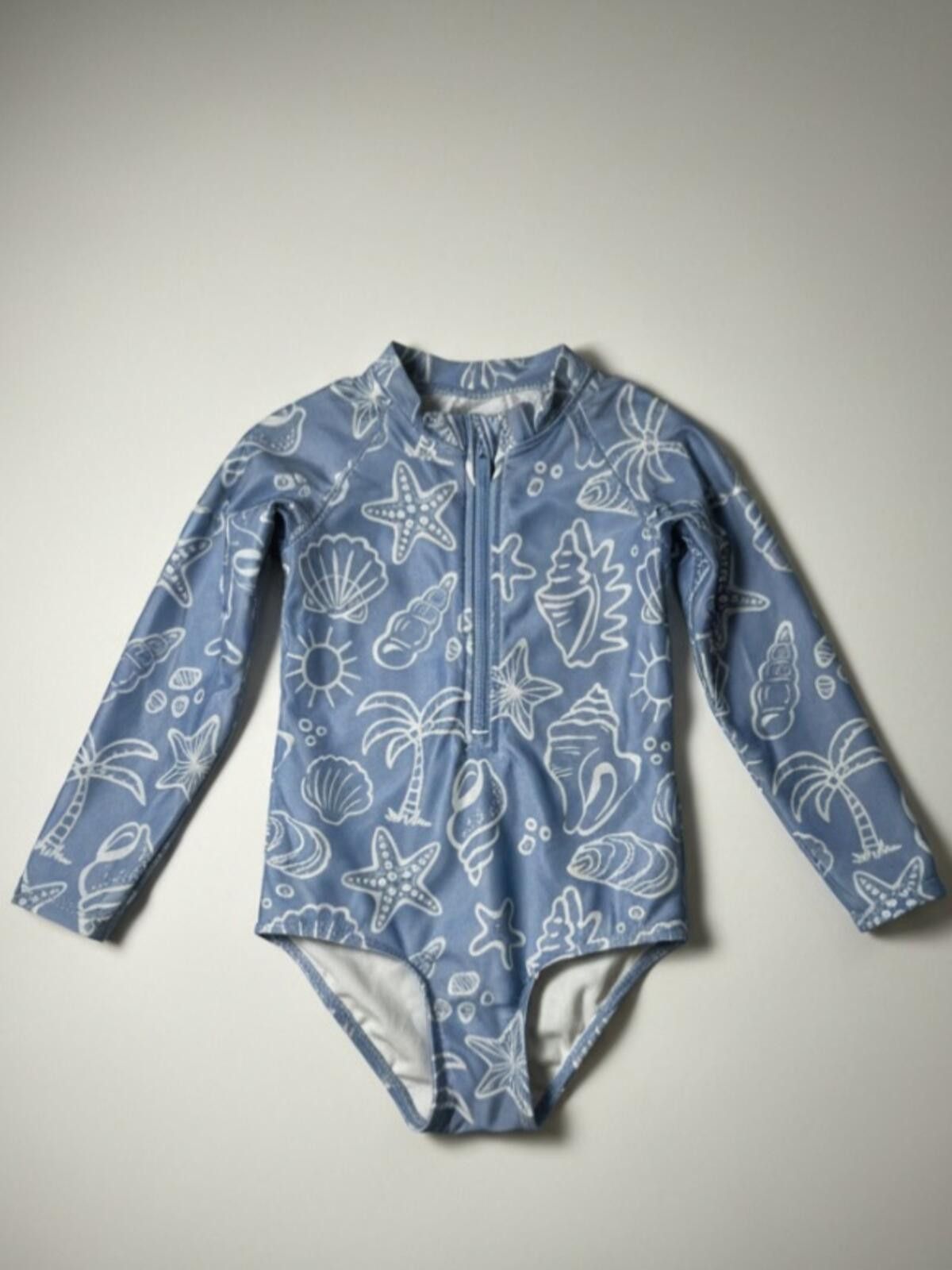 H&M H&M Blue Swimsuit with White Shell Print Size ONE SIZE - 1 Thumbnail