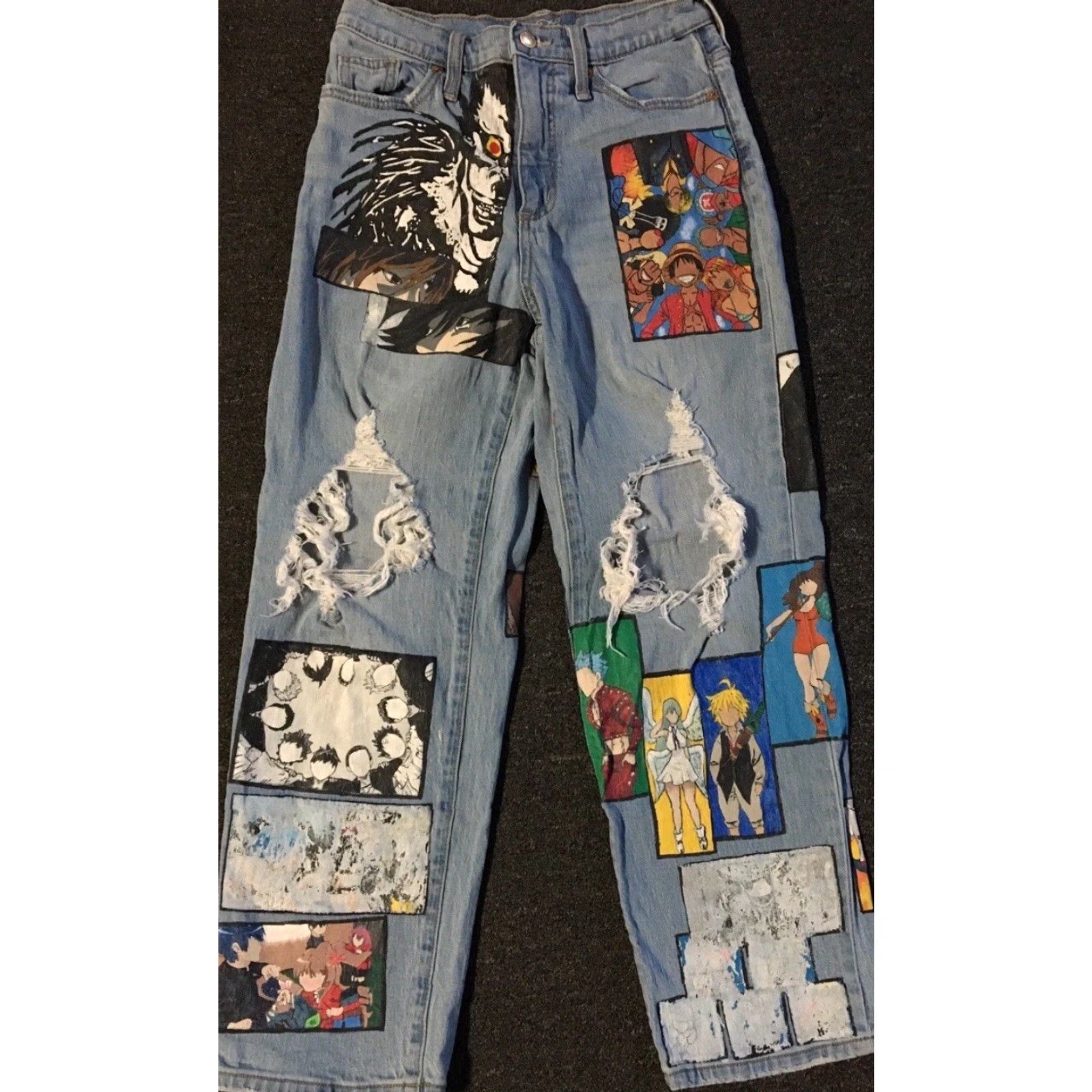 Vintage Vtg Custom Painted Anime Faded Distress Jeans 26 Naruto One Piece Manga Grunge Size 26" / US 2 / IT 38 - 2 Thumbnail