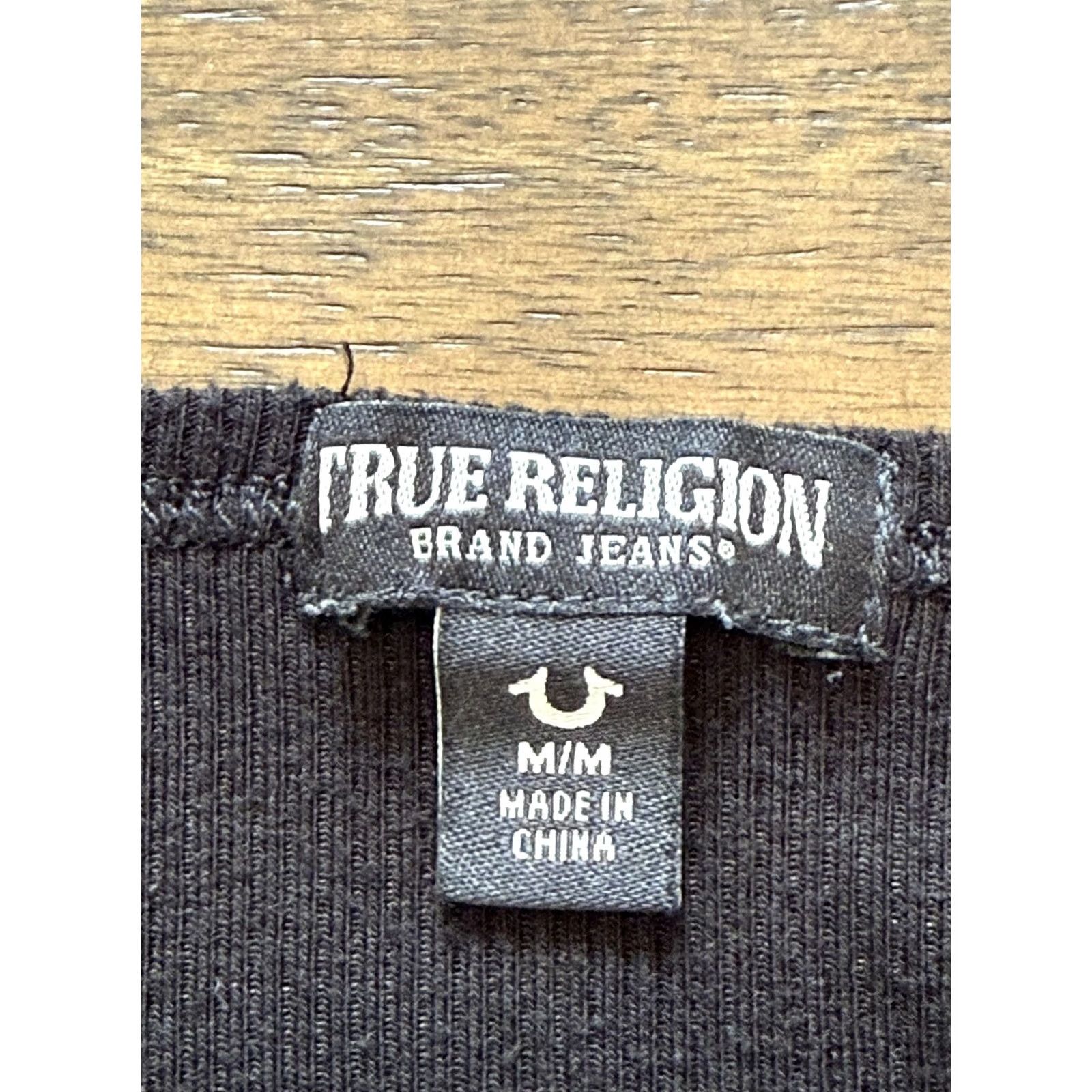 True Religion VINTAGE True Religion Tank Top Womens M Black Ribbed Lace Up Horseshoe Rhinestone V-Neck Sleeveless Shirt Size M / US 6-8 / IT 42-44 - 3 Thumbnail