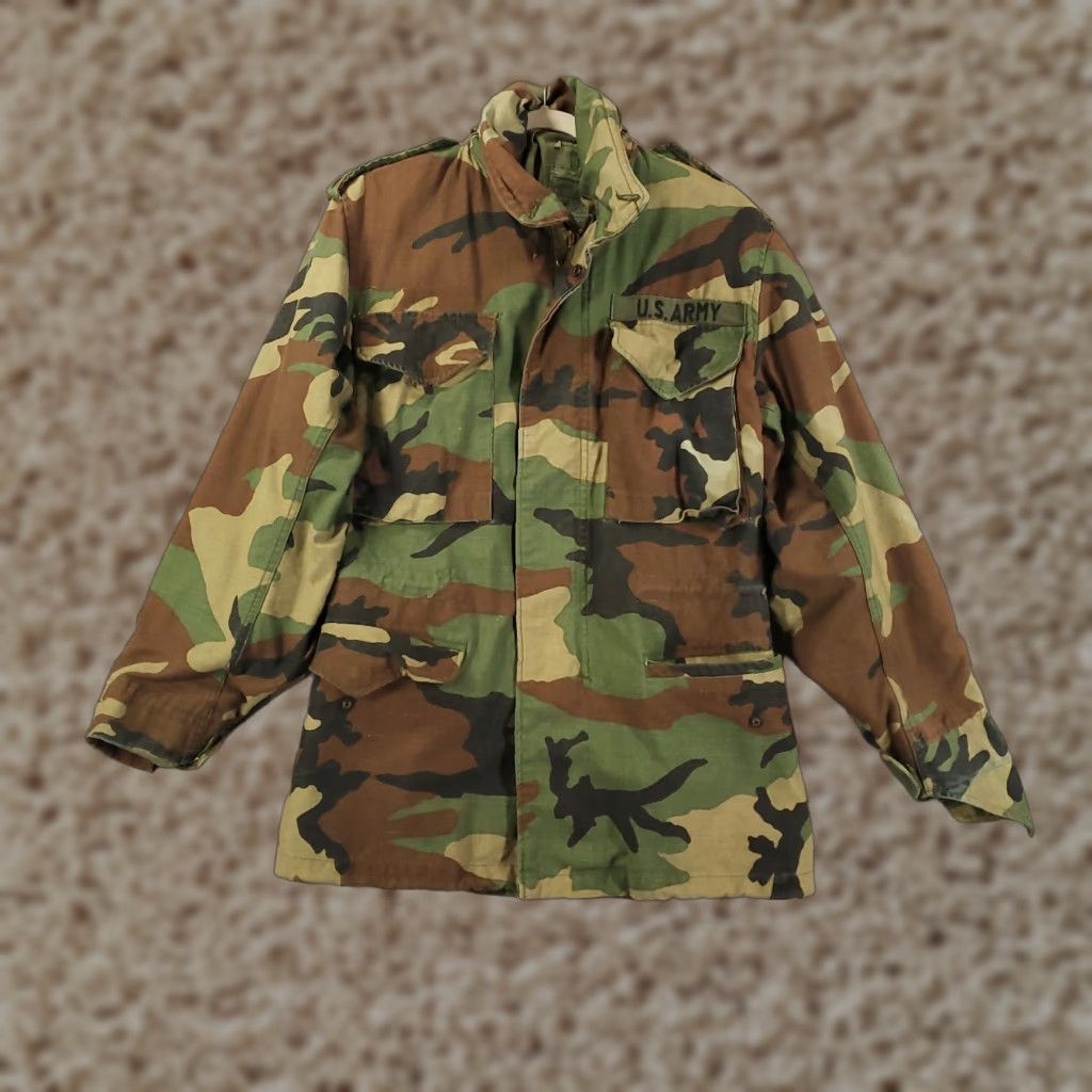 VINTAGE Alpha M65 Jacket Men XS Military Field Coat Woodland Camo 90s Army Grunge Hunt Hiking Wind-Resistant