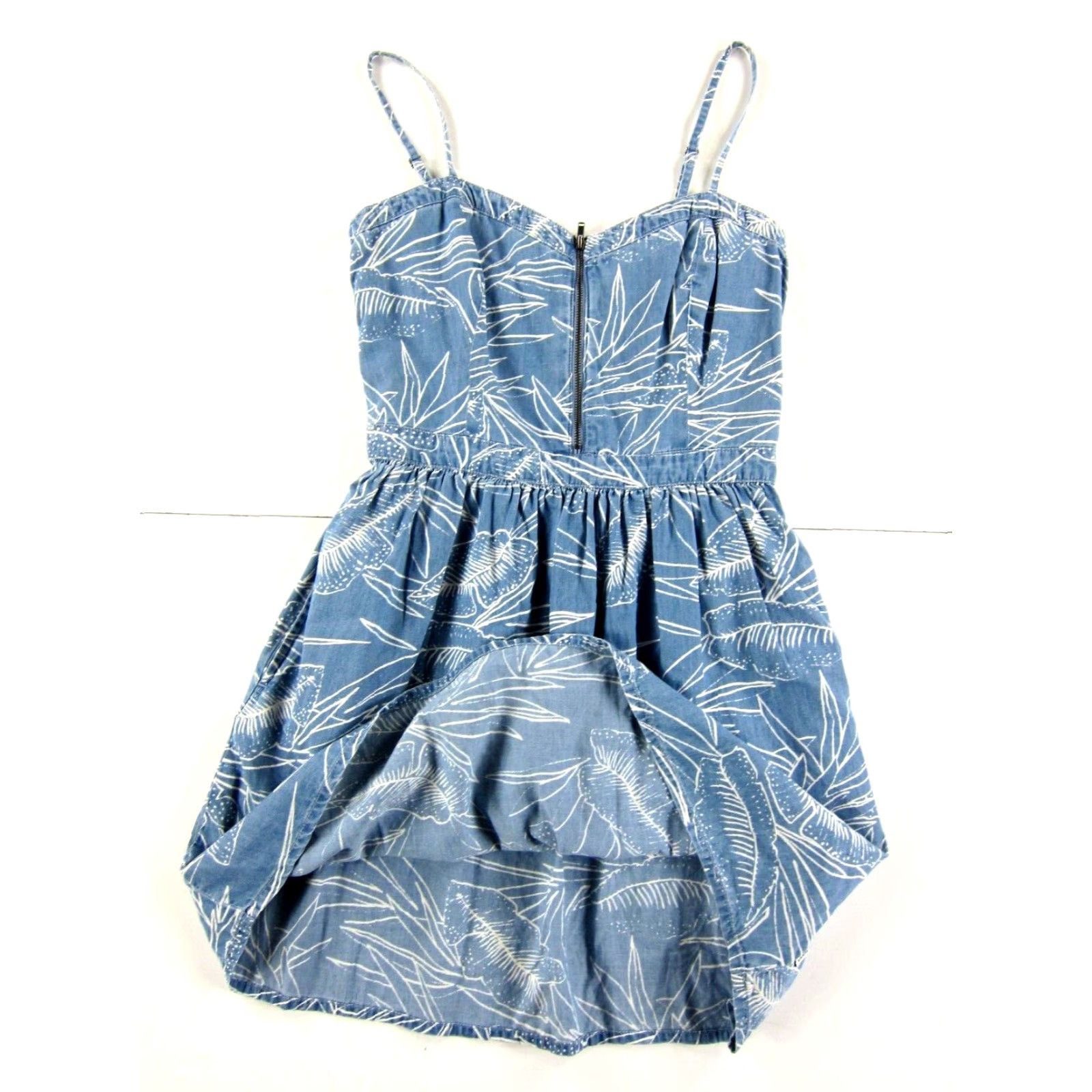 Vans VANS Blue White Floral Zip Front Spaghetti Strap Pocket Mini Sheath Dress Small Size S / US 4 / IT 40 - 5 Thumbnail